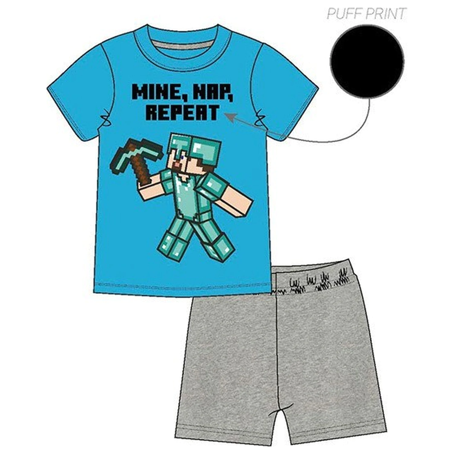 Minecraft Mine Day Repeat dětské krátké pyžamo fotografii produktu