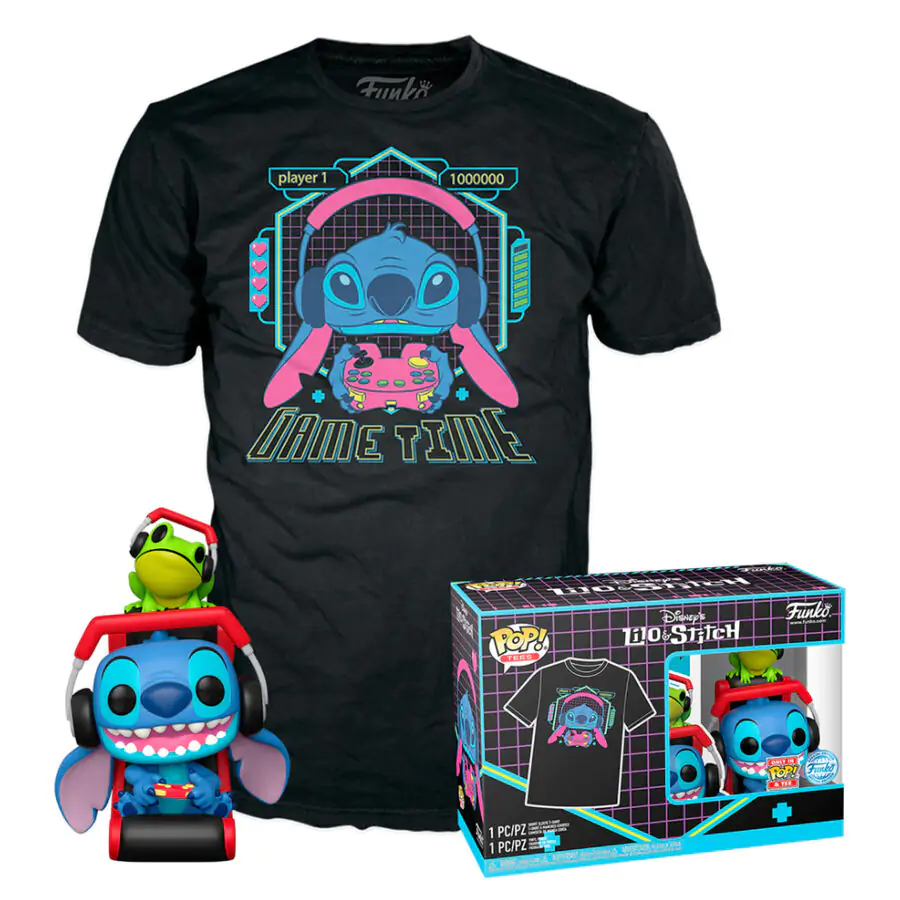Sada figurek Funko POP & tričko Disney Stitch Gamer Stitch with Frog fotografii produktu