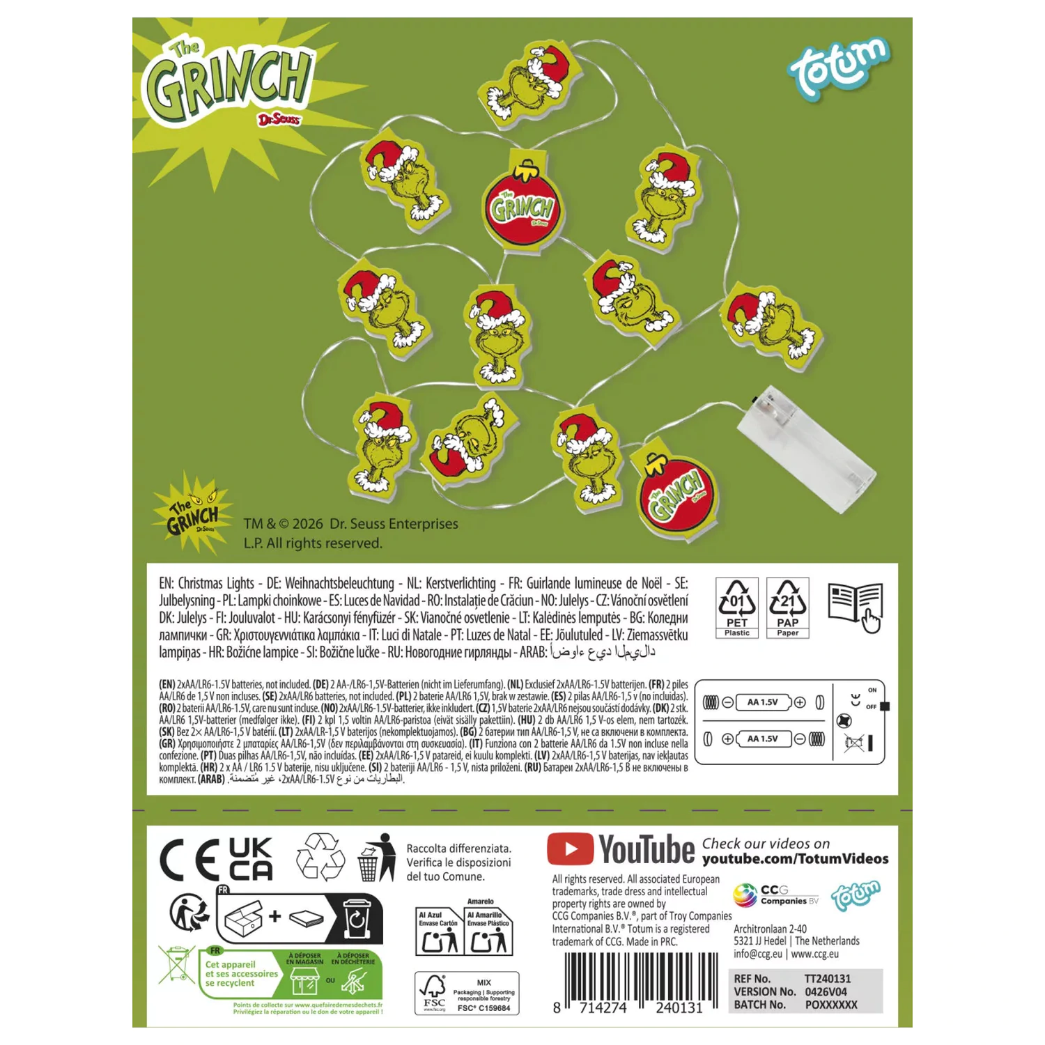 The Grinch Dr Seuss Vánoční LED řetězová světla fotografii produktu