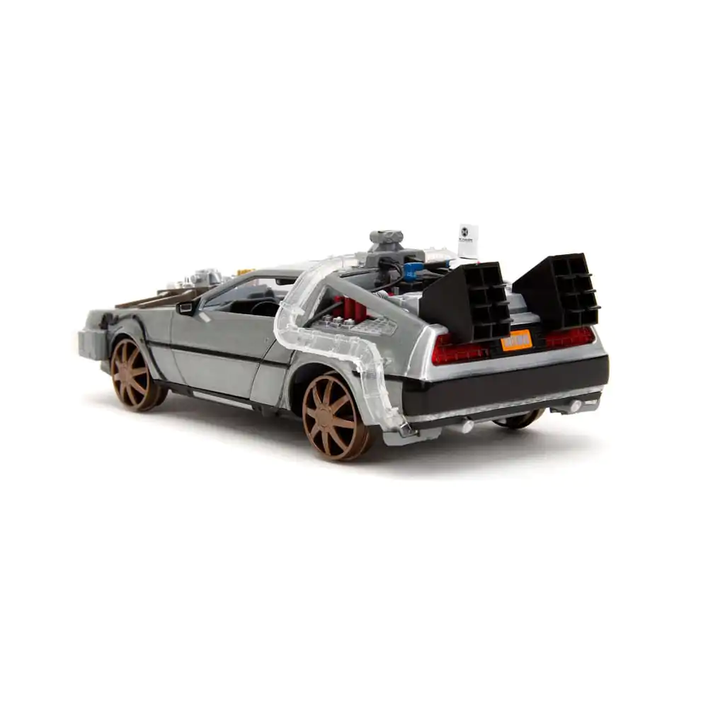 Back to the Future III Hollywood Rides Diecast Model 1/24 DeLorean Time Machine model s železničními koly fotografii produktu