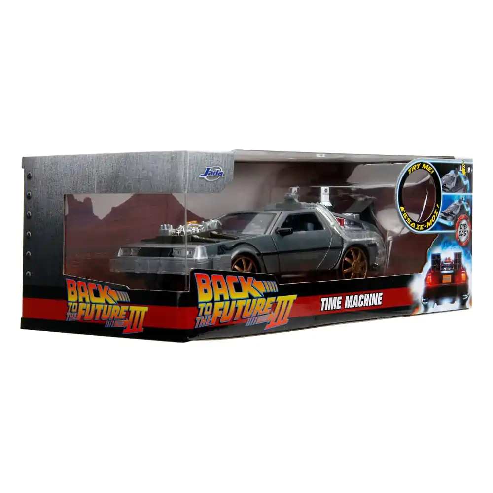 Back to the Future III Hollywood Rides Diecast Model 1/24 DeLorean Time Machine model s železničními koly fotografii produktu