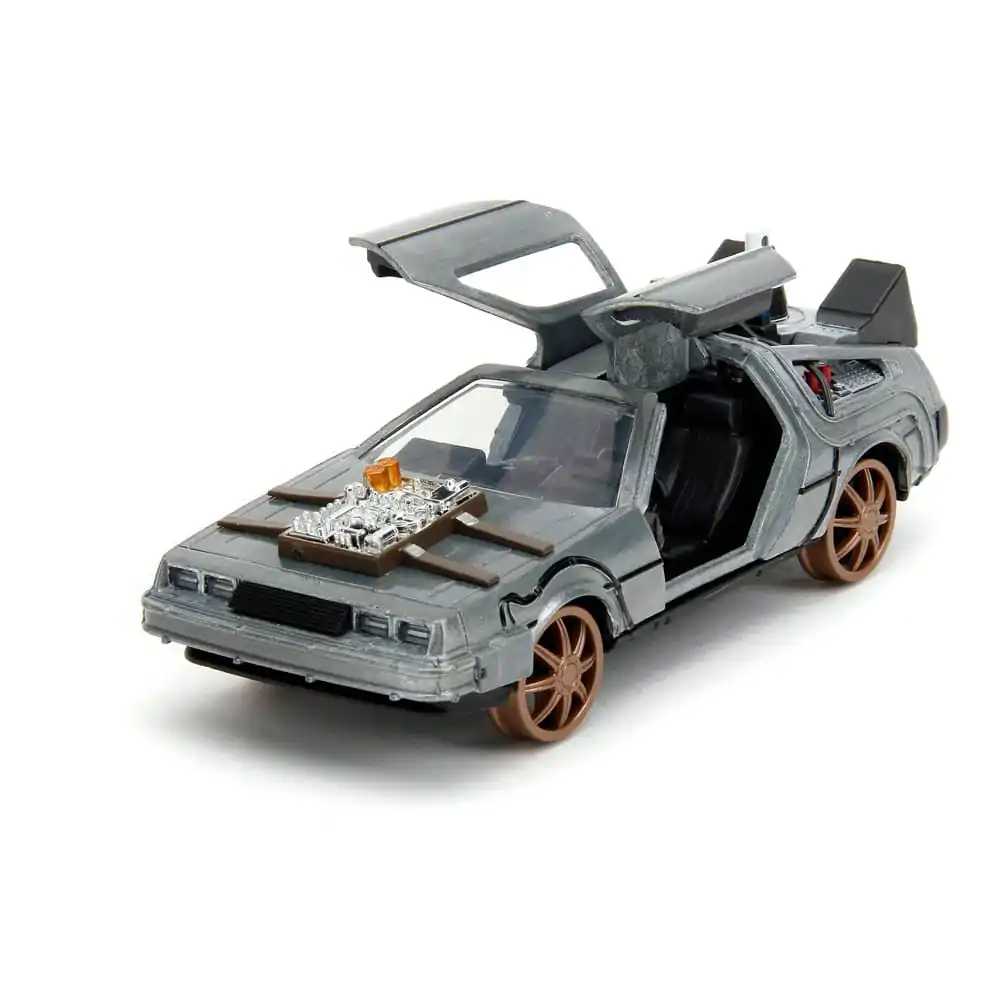 Back to the Future III Hollywood Rides Diecast Model 1/32 DeLorean Time Machine s železničními koly fotografii produktu