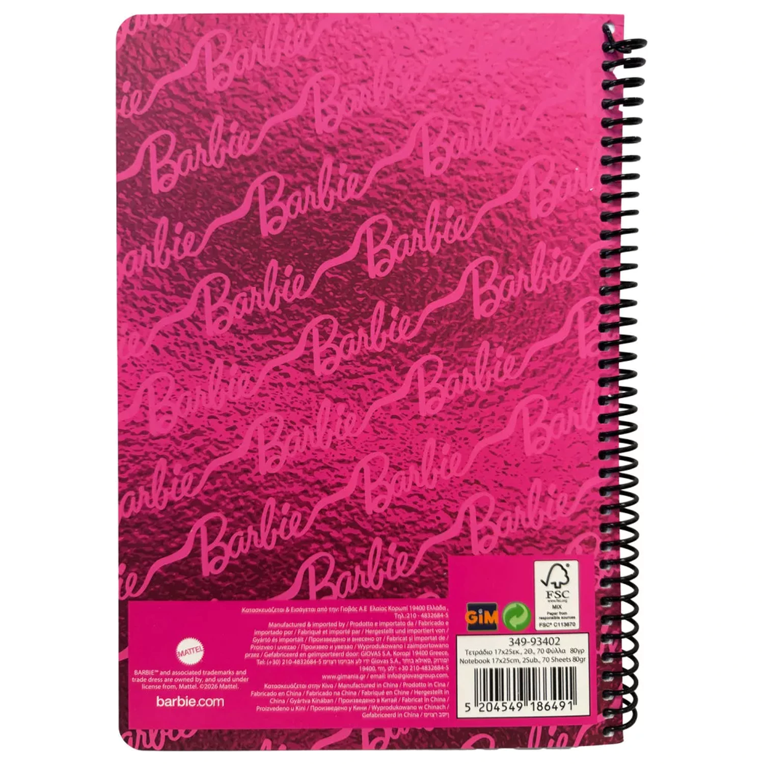 Barbie Pink B/5 Lined Spiral sešit, 70 listů fotografii produktu