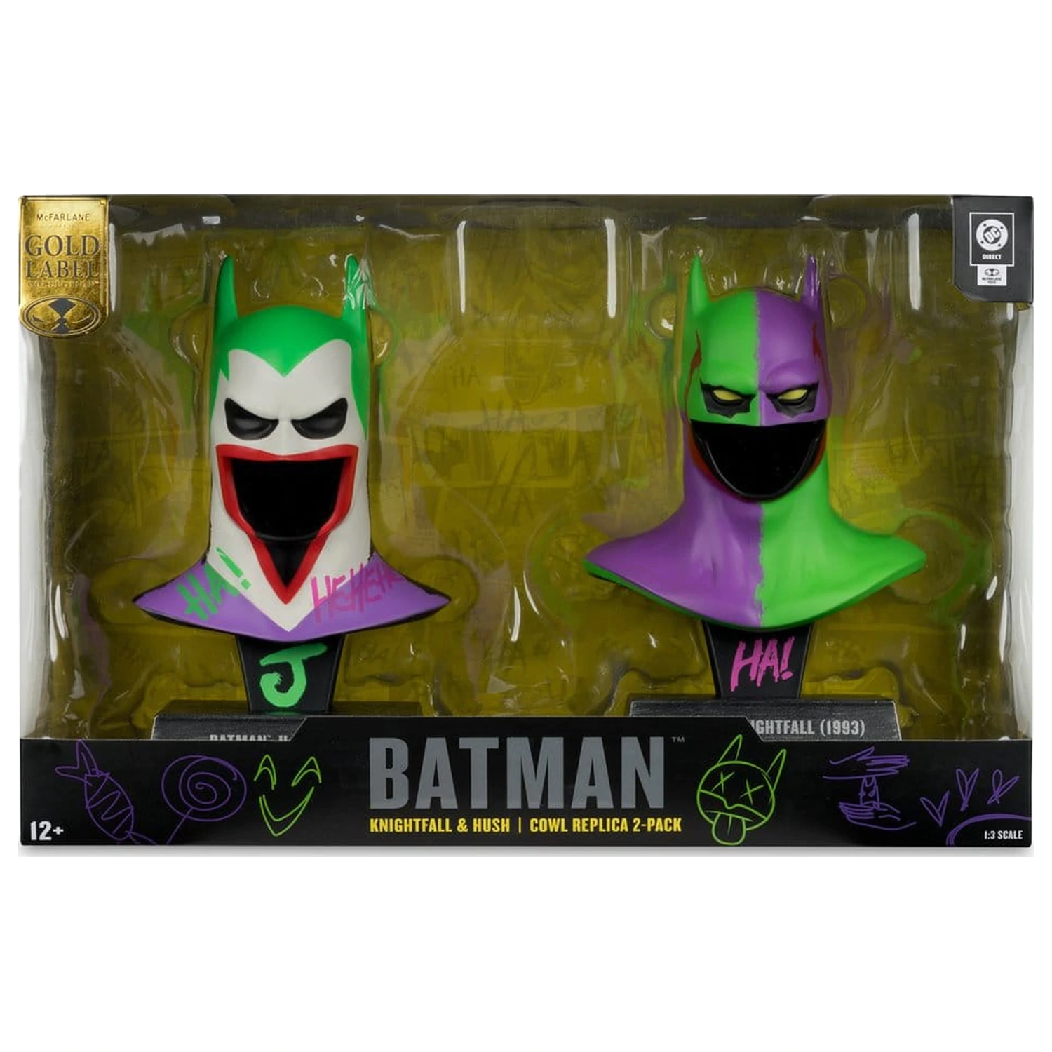 Batman DC Direct Mini Replika 1/3 2-pack Batman Cowls Hush & Knightfall (Jokerized) (Gold Label) 18 cm fotografii produktu
