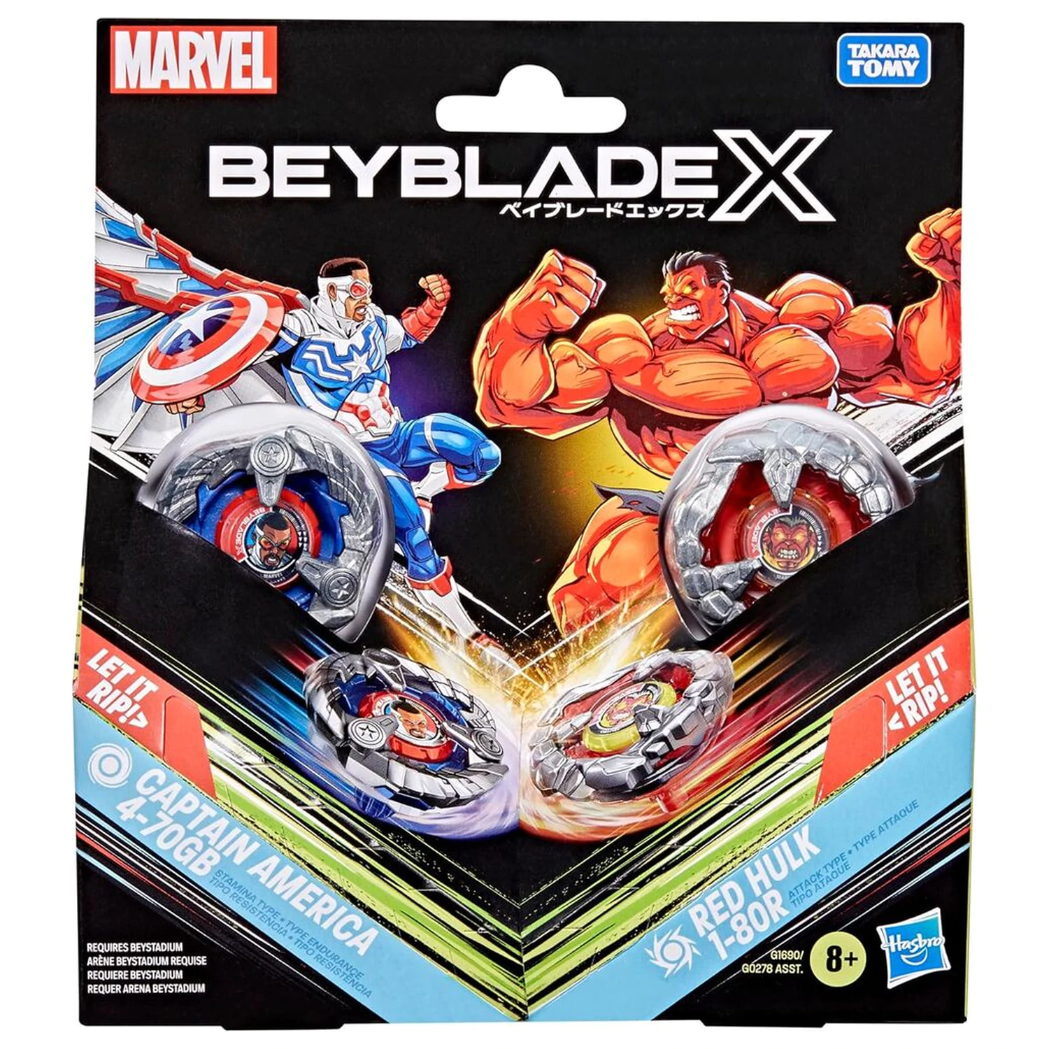 Beyblade X Captain America 4-70GB a Red Hulk 1-80R herní sada fotografii produktu