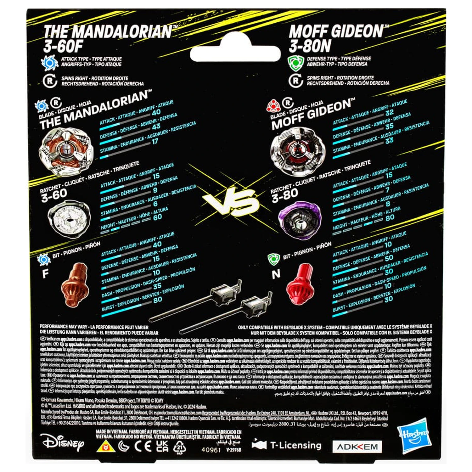 Beyblade X a Star Wars Collab The Mandalorian 3-60F vs. Moff Gideon 3-80N fotografii produktu