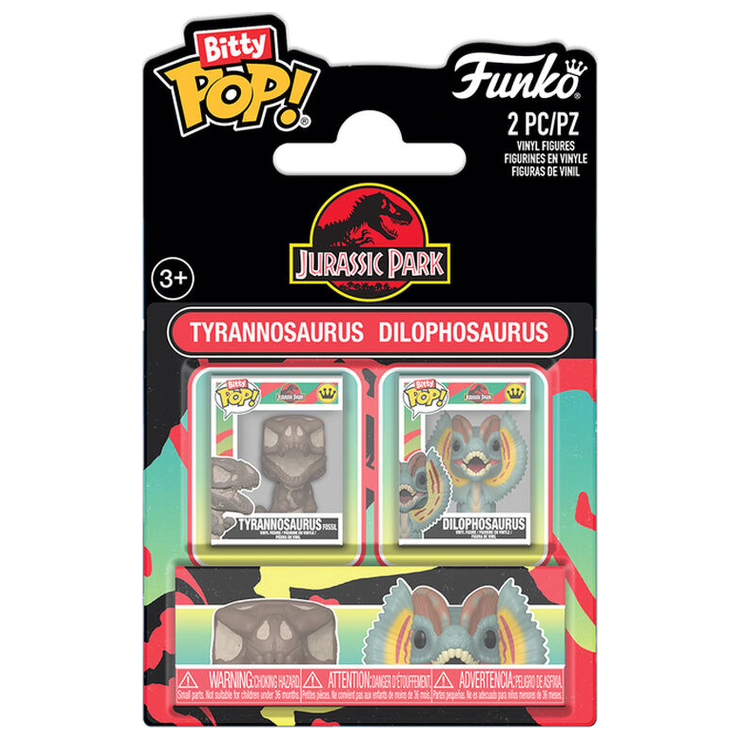 Bitty Funko POP balení 2 figurek Jurassic Park Tyrannosaurus Fossil a Dilophosaurus fotografii produktu