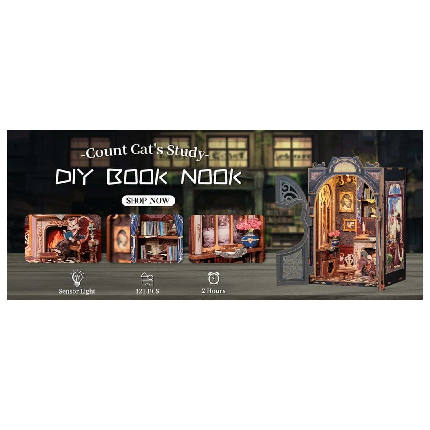 Book Nook Count Cat's Study 17 x 12 cm fotografii produktu