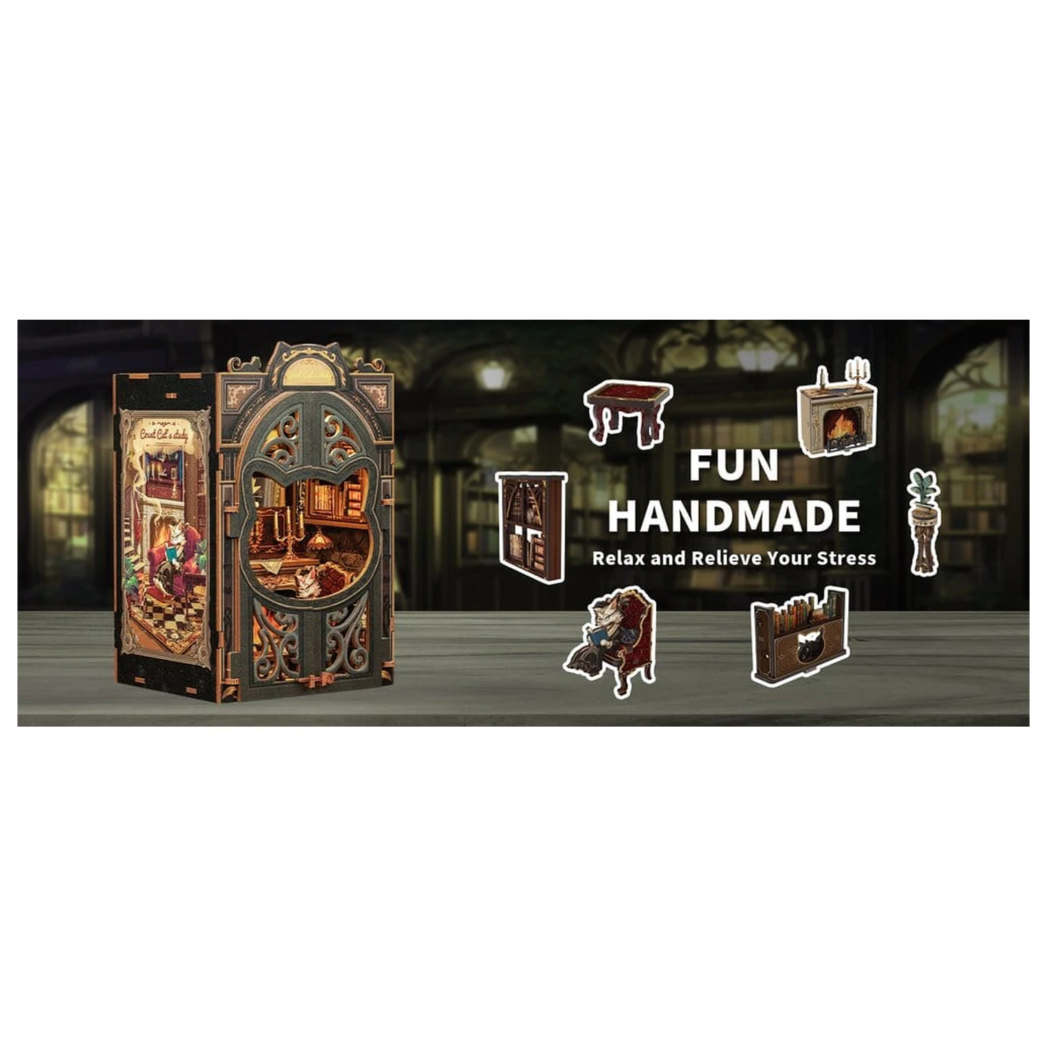 Book Nook Count Cat's Study 17 x 12 cm fotografii produktu