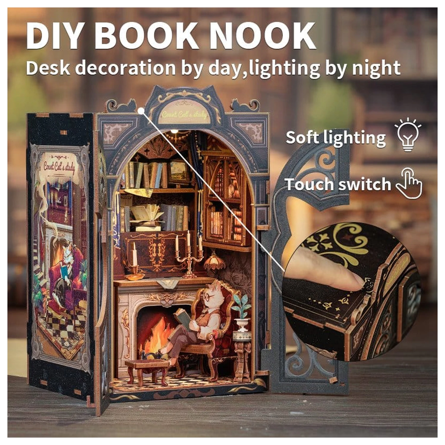 Book Nook Count Cat's Study 17 x 12 cm fotografii produktu