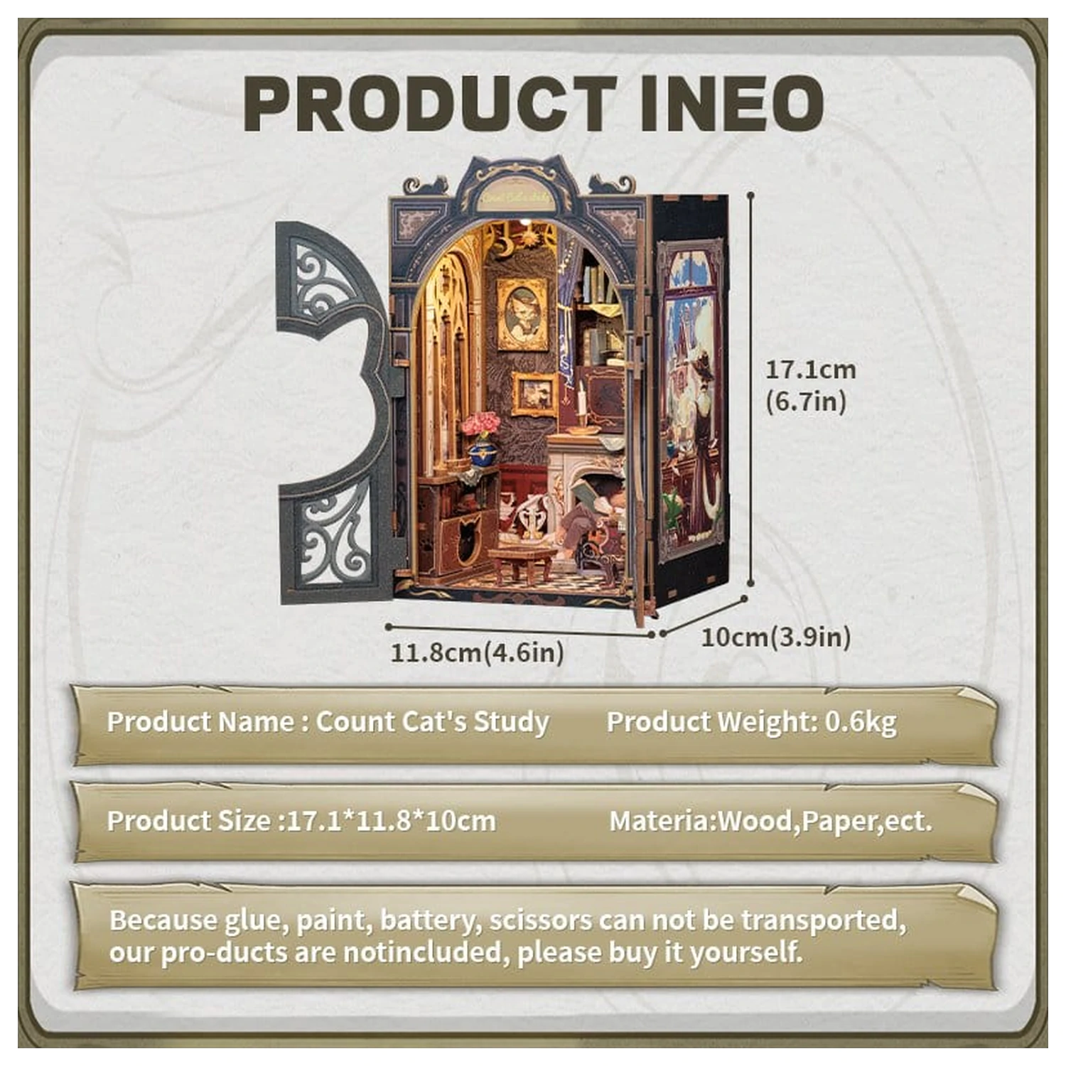 Book Nook Count Cat's Study 17 x 12 cm fotografii produktu