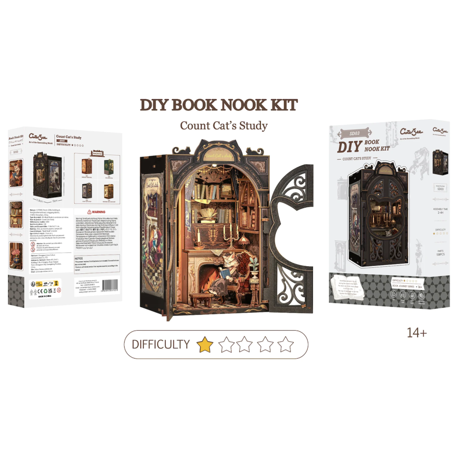 Sada do knihovny BOOK NOOK KIT DIY Cat's Study (108 ks) + LED světlo fotografii produktu