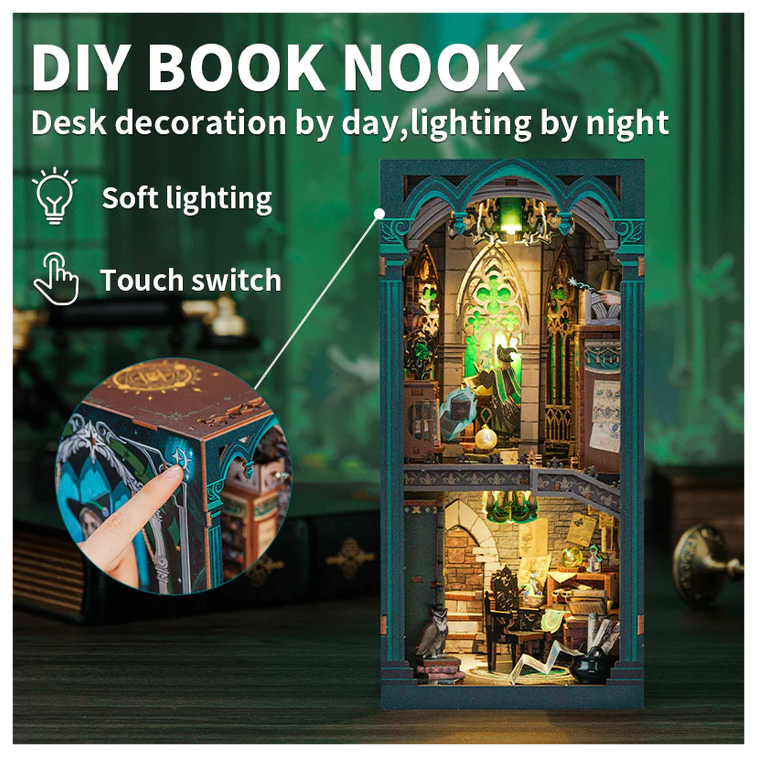 BOOK NOOK KIT DIY Darkness Common Room 150db + LED Light konstrukční sada fotografii produktu