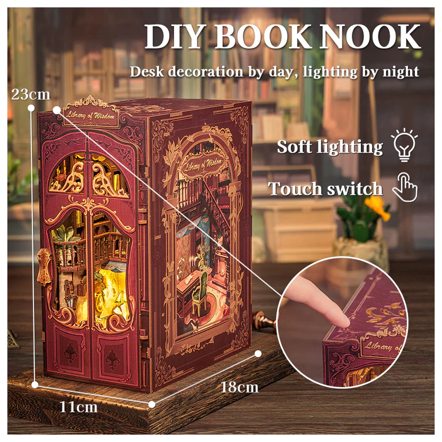 BOOK NOOK KIT DIY Knihovna moudrosti 281 kusů + LED světlo stavebnice fotografii produktu