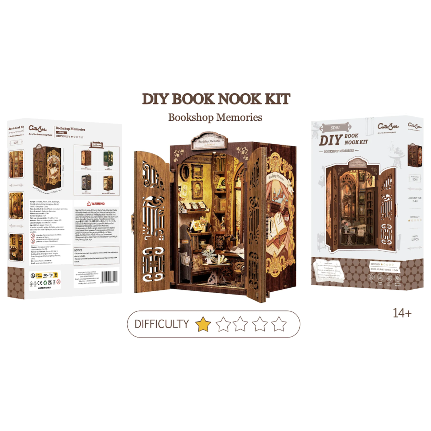 BOOK NOOK KIT DIY Memories Bookshop 127 ks + LED světlo stavebnice fotografii produktu