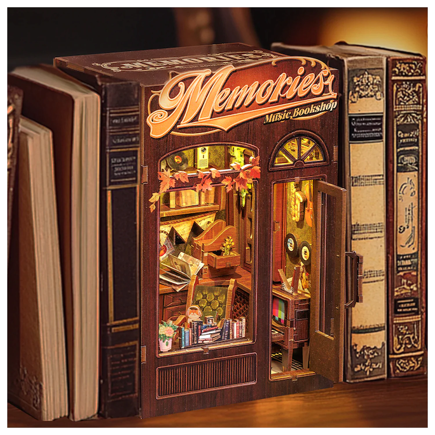 BOOK NOOK KIT DIY Memories Music Bookshop 136dílná stavebnice + LED Světlo fotografii produktu