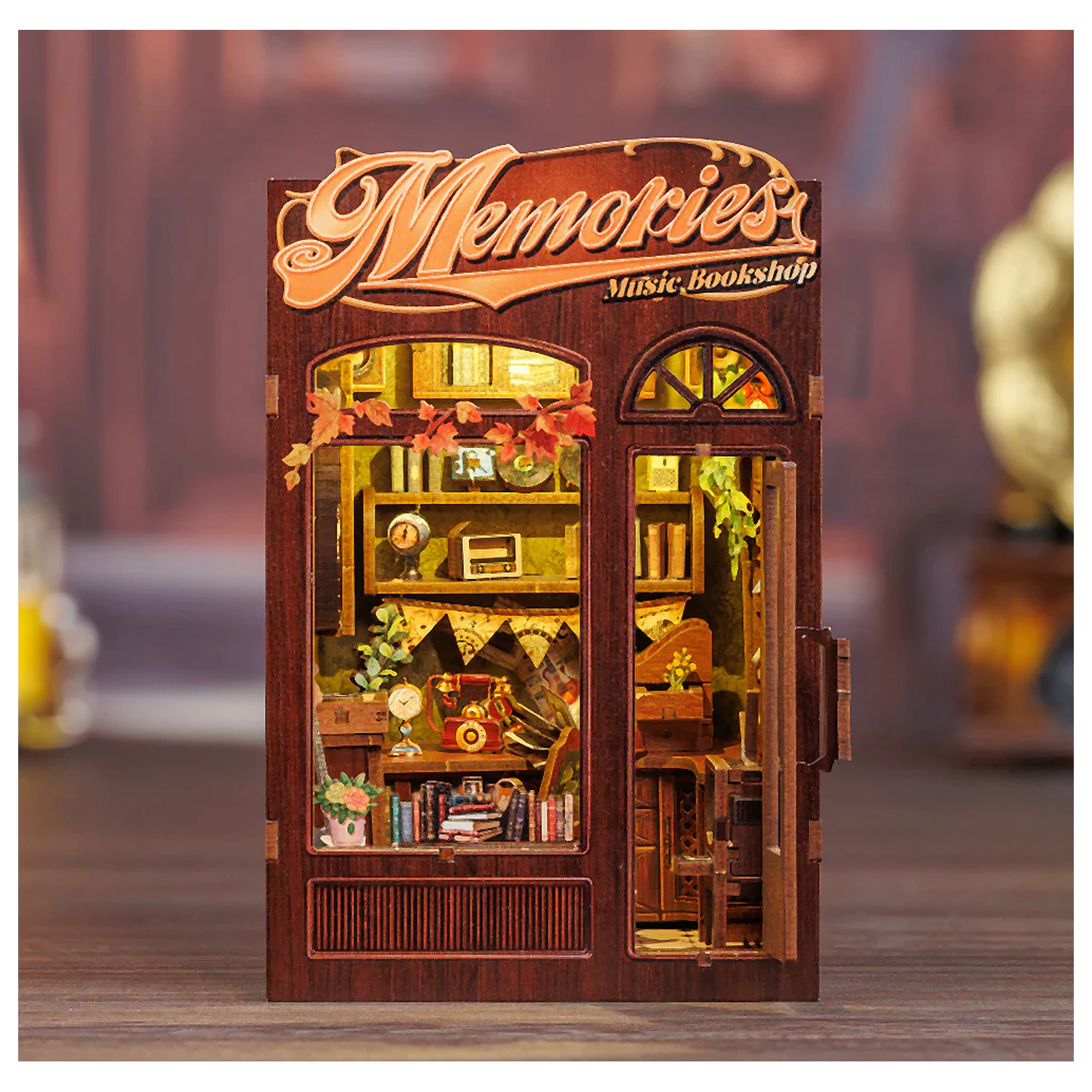 BOOK NOOK KIT DIY Memories Music Bookshop 136dílná stavebnice + LED Světlo fotografii produktu