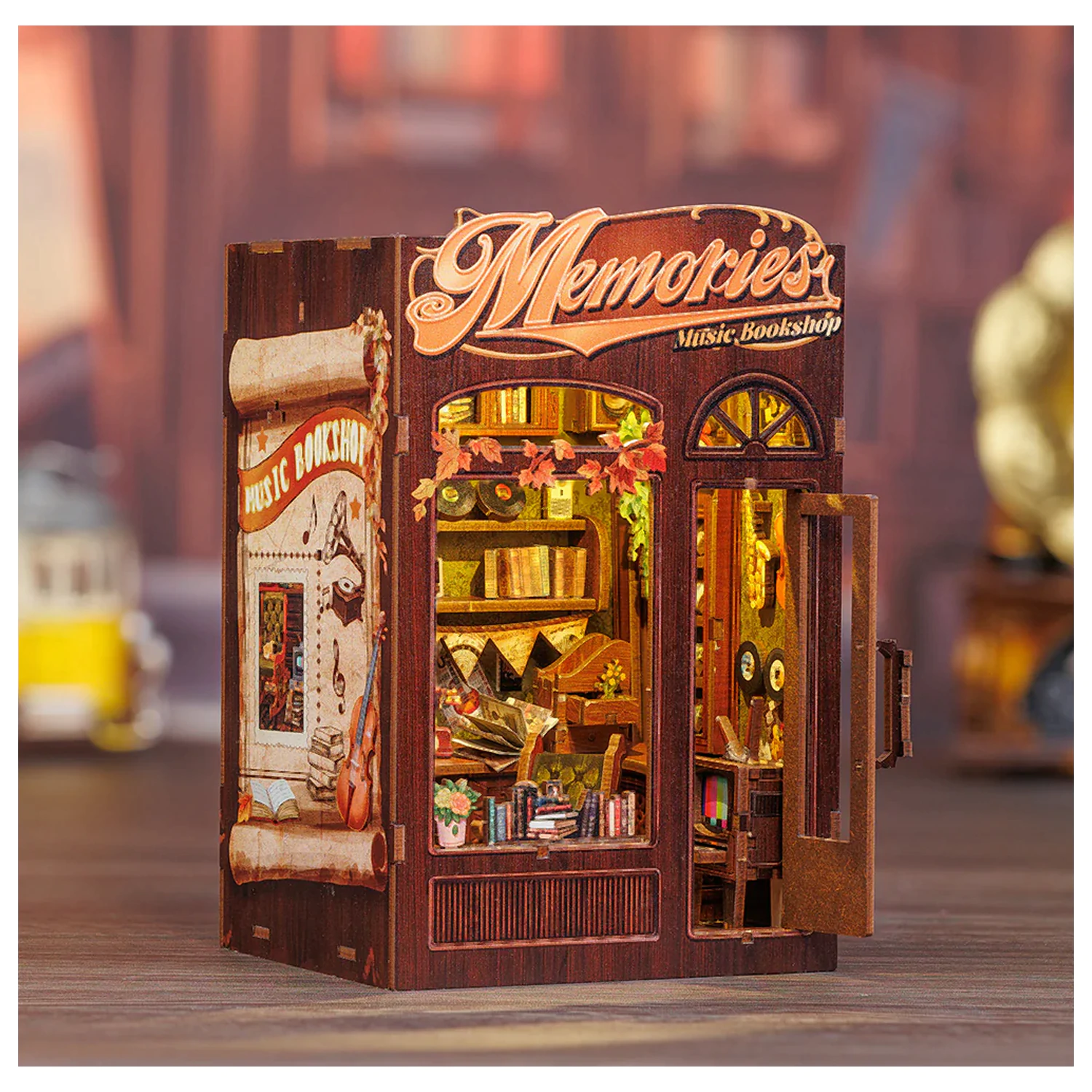 BOOK NOOK KIT DIY Memories Music Bookshop 136dílná stavebnice + LED Světlo fotografii produktu