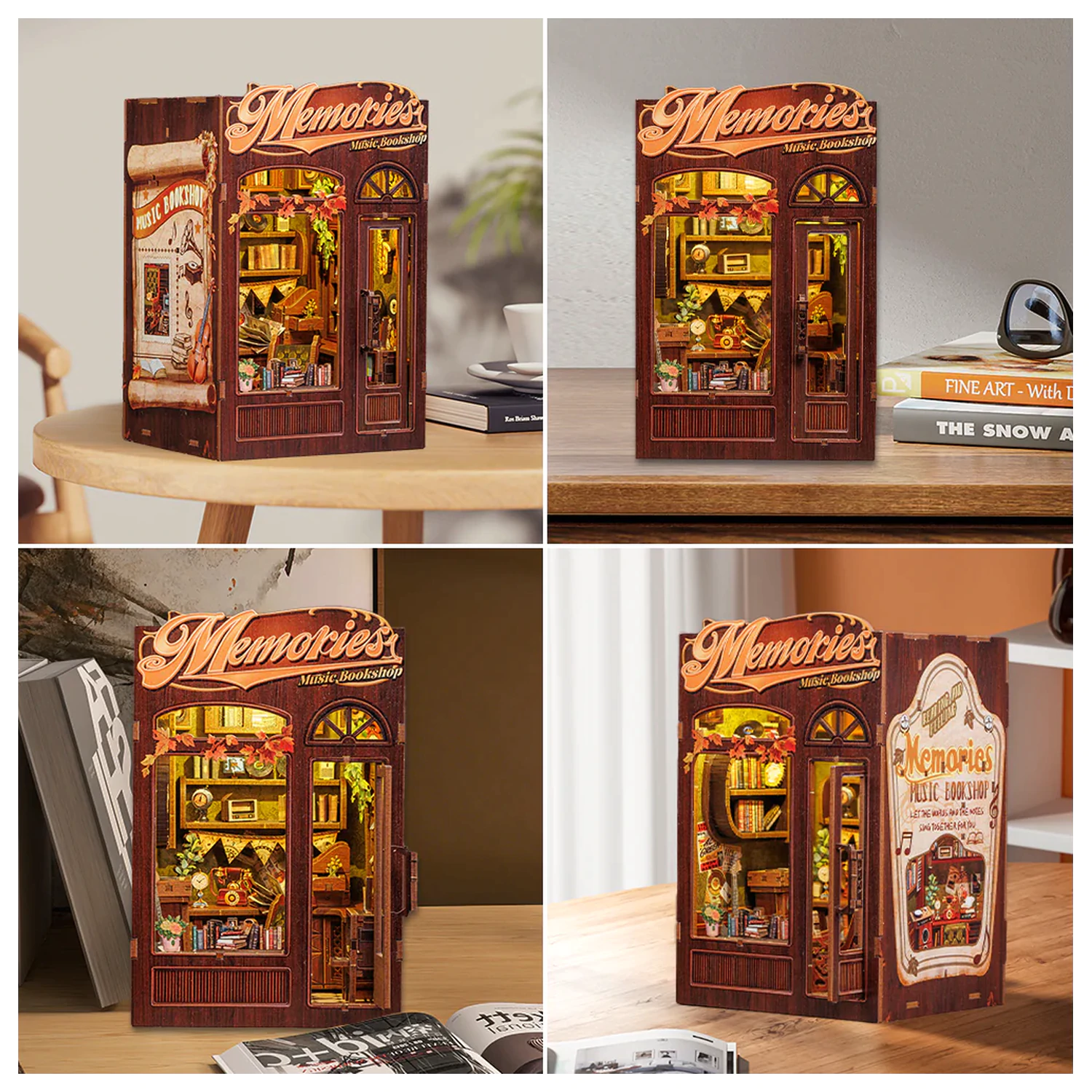 BOOK NOOK KIT DIY Memories Music Bookshop 136dílná stavebnice + LED Světlo fotografii produktu