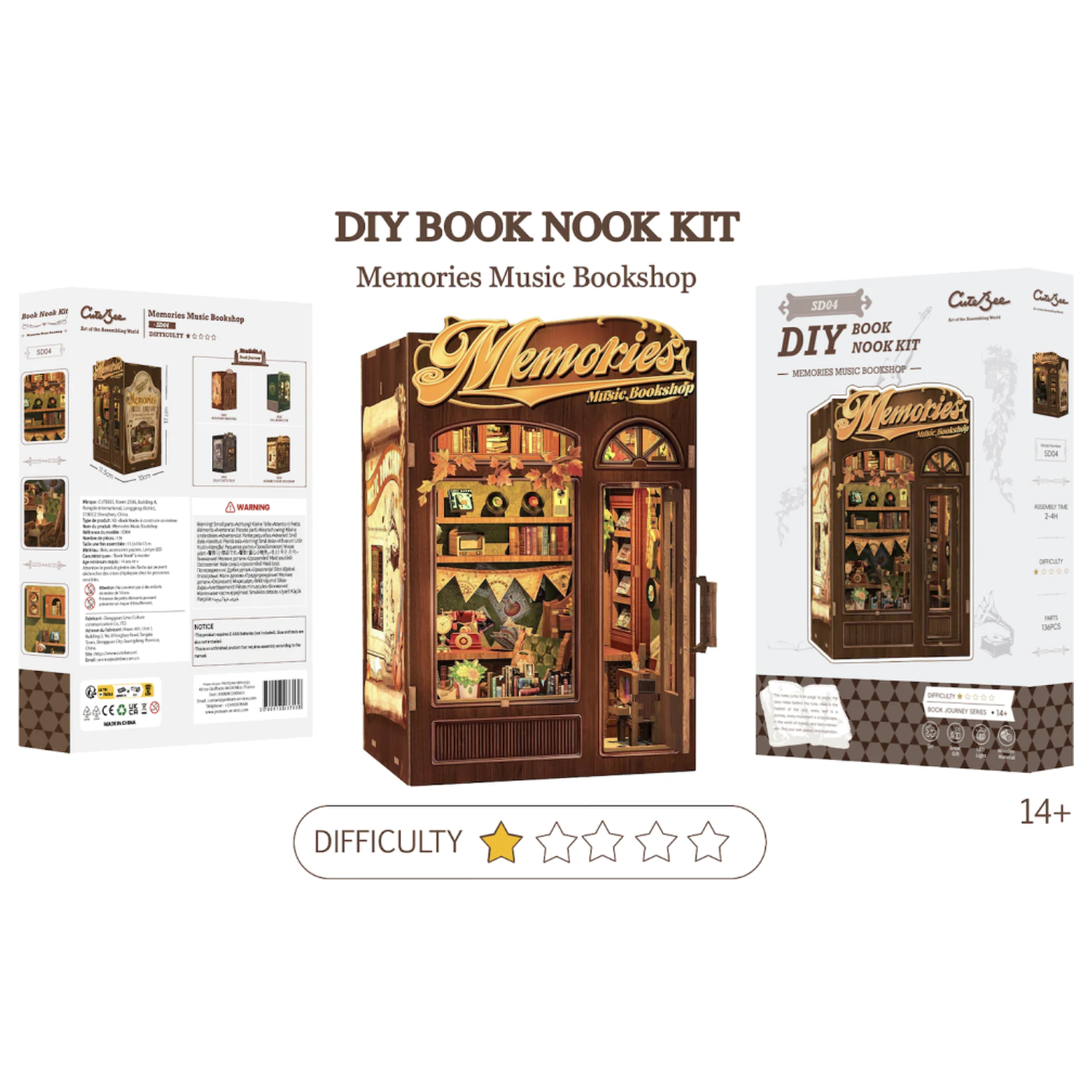 BOOK NOOK KIT DIY Memories Music Bookshop 136dílná stavebnice + LED Světlo fotografii produktu