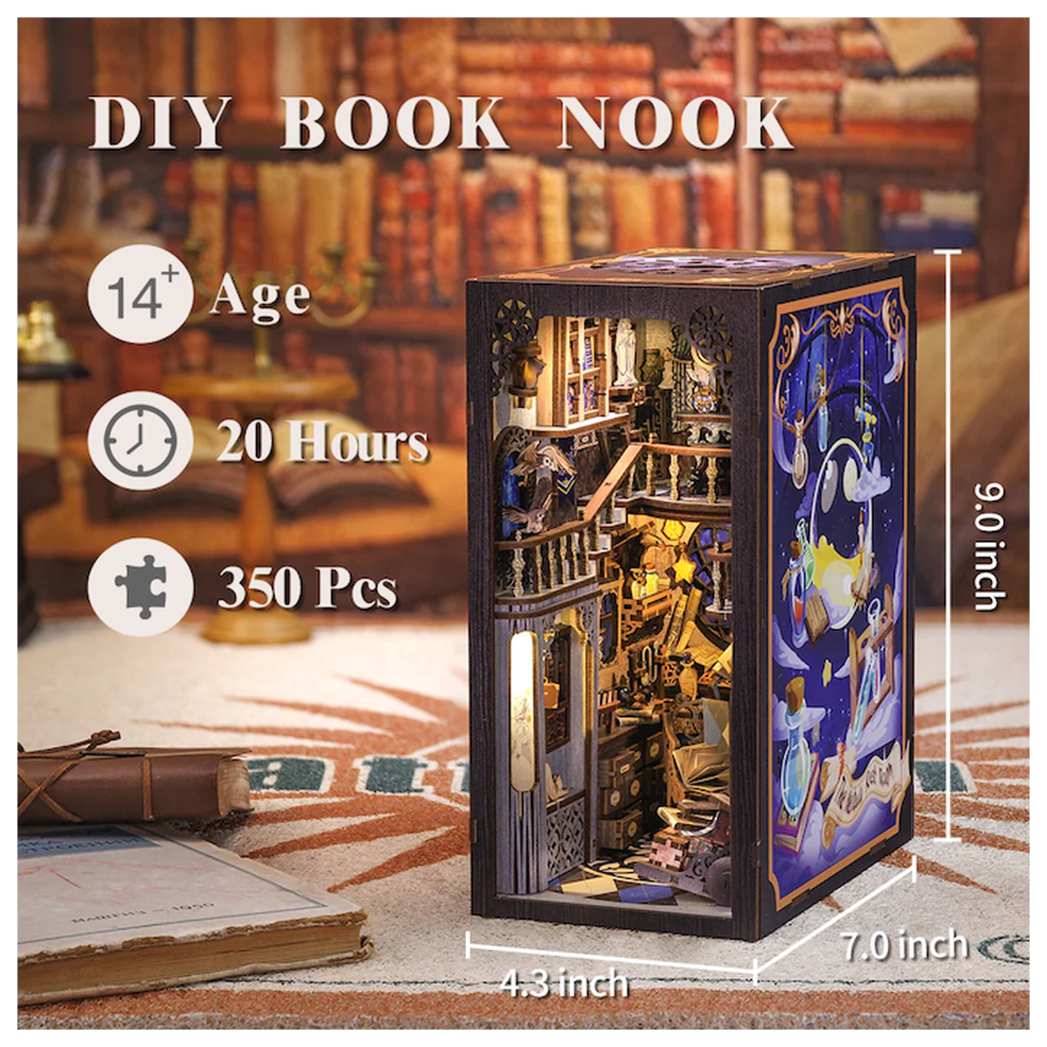 BOOK NOOK KIT DIY Nebula Common Room 350dílná + LED světelná stavebnice fotografii produktu