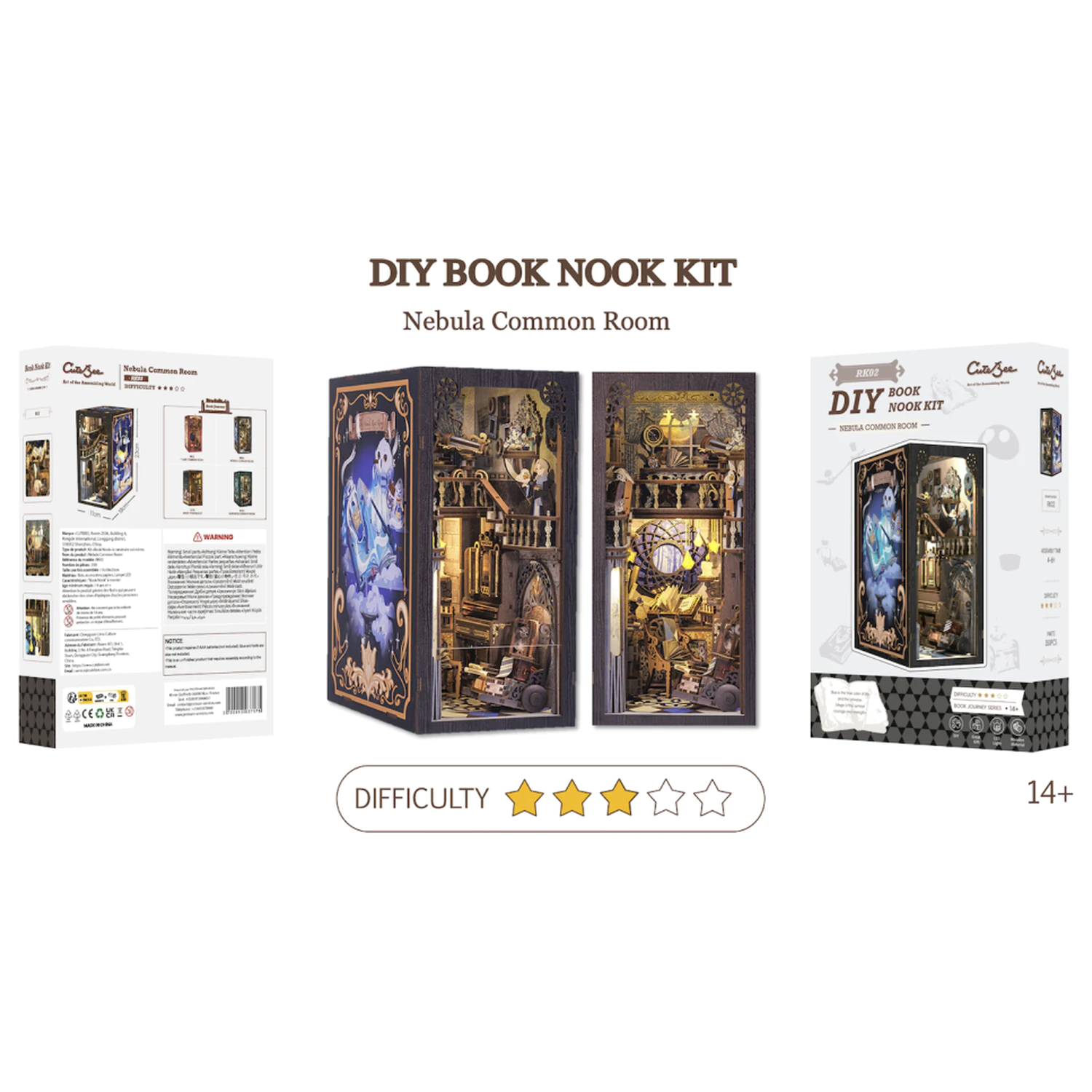 BOOK NOOK KIT DIY Nebula Common Room 350dílná + LED světelná stavebnice fotografii produktu