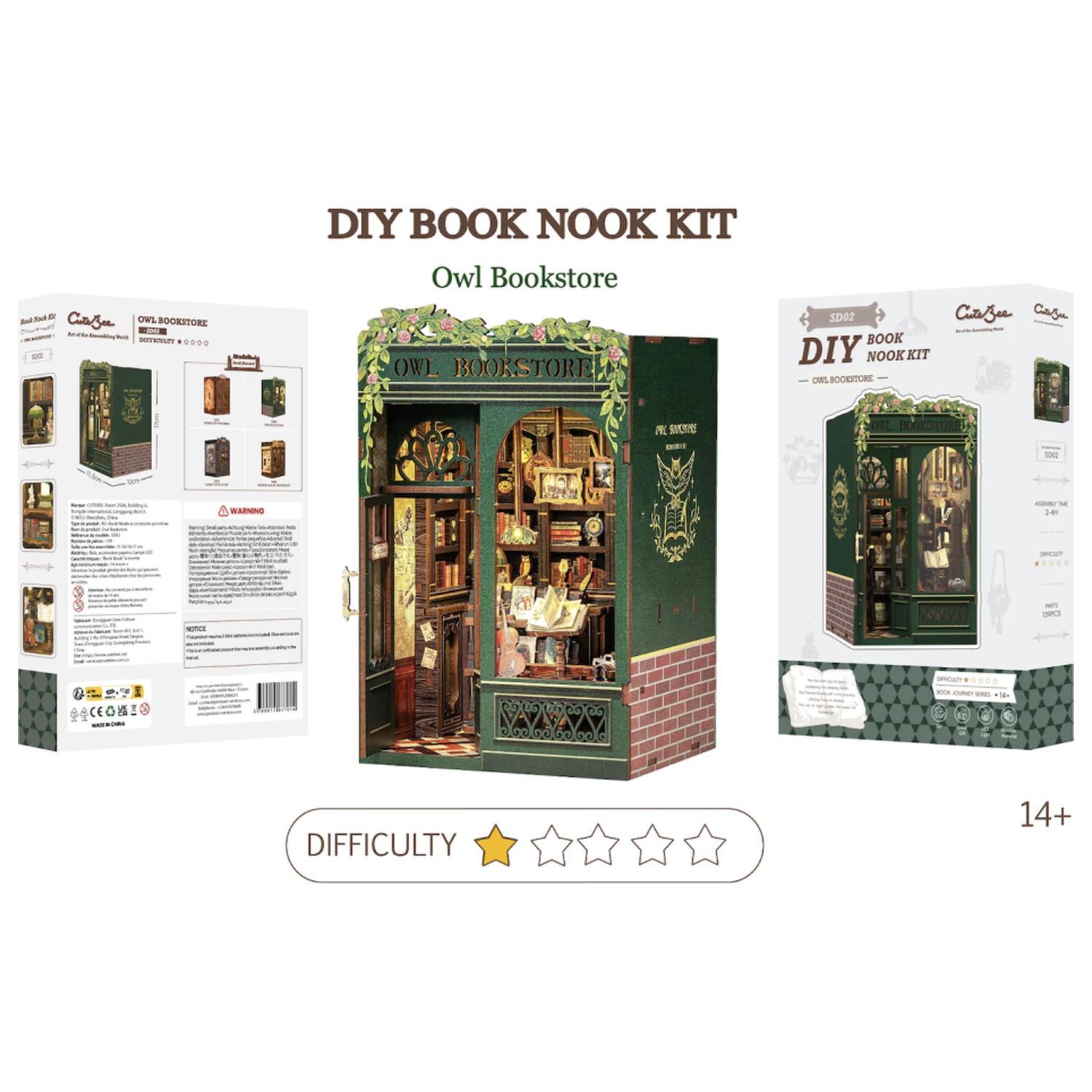 BOOK NOOK KIT DIY Owl Bookstore 139 dílný + LED světlo stavebnice fotografii produktu