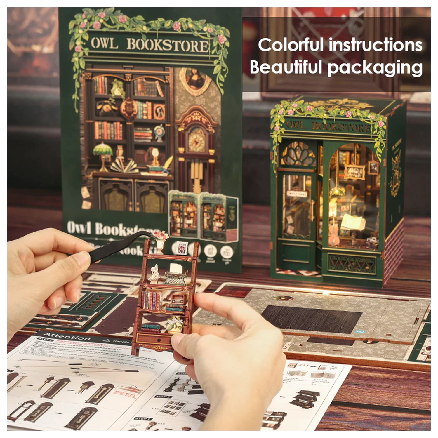 BOOK NOOK KIT DIY Owl Bookstore 139 dílný + LED světlo stavebnice fotografii produktu