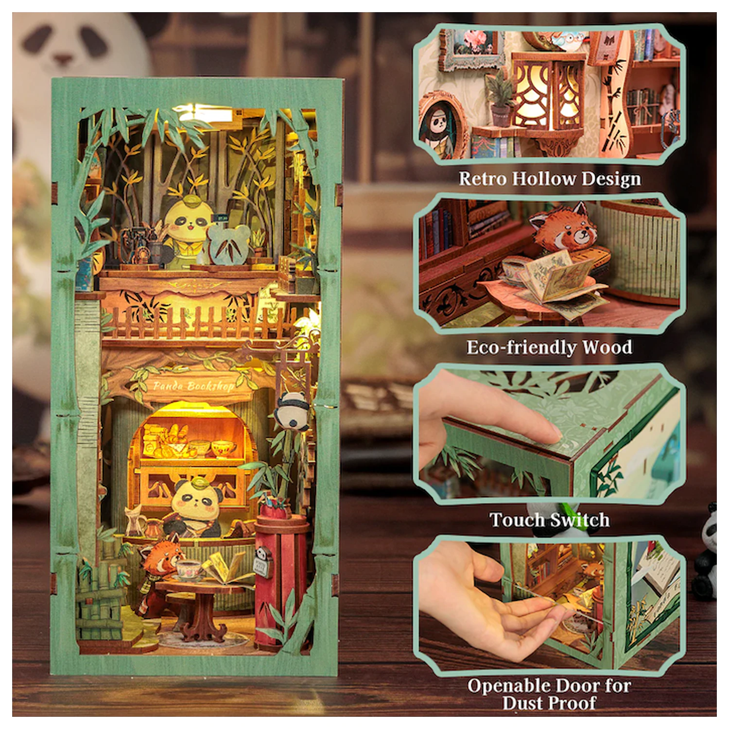 BOOK NOOK KIT DIY Panda Bookshop 239 ks + LED světlo fotografii produktu