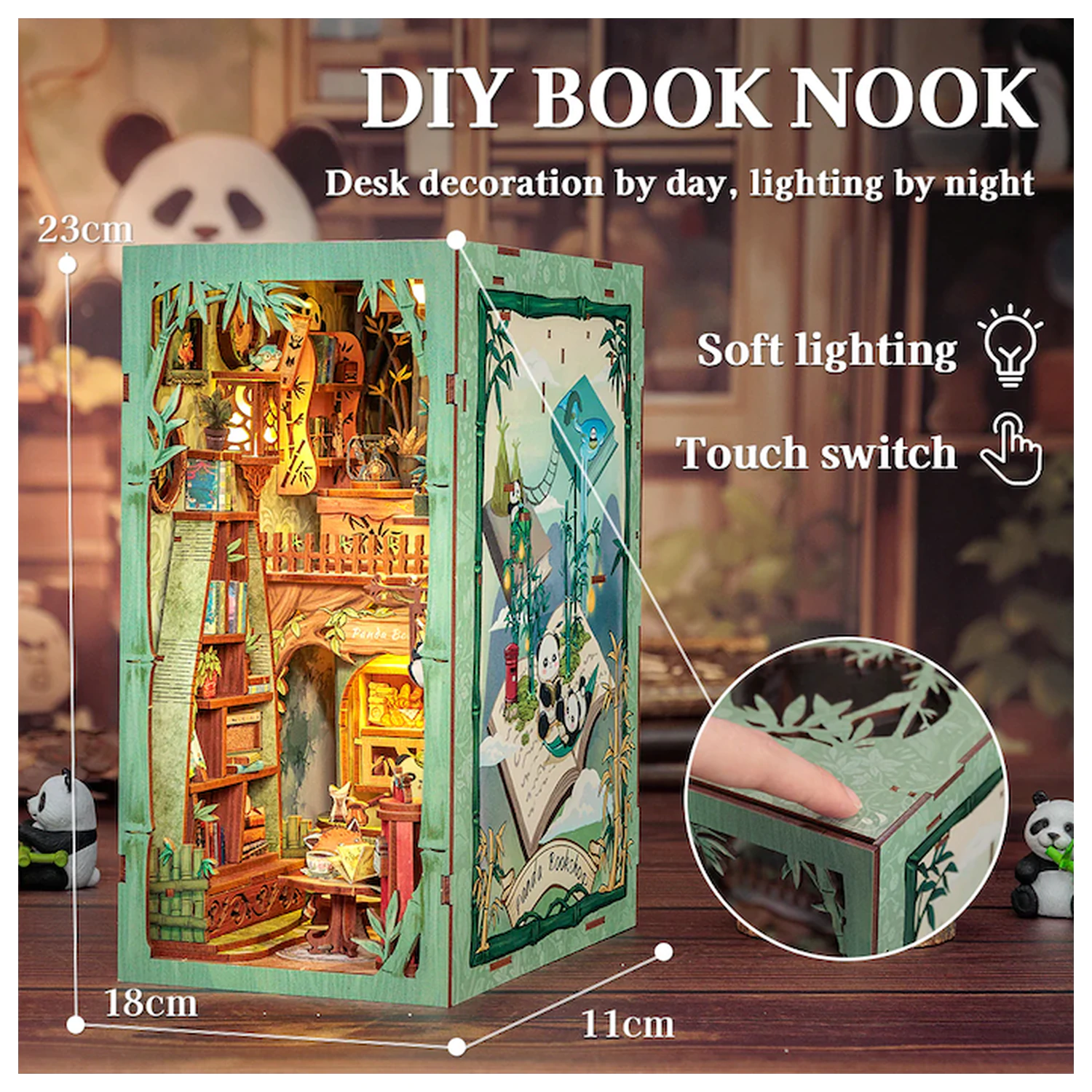BOOK NOOK KIT DIY Panda Bookshop 239 ks + LED světlo fotografii produktu