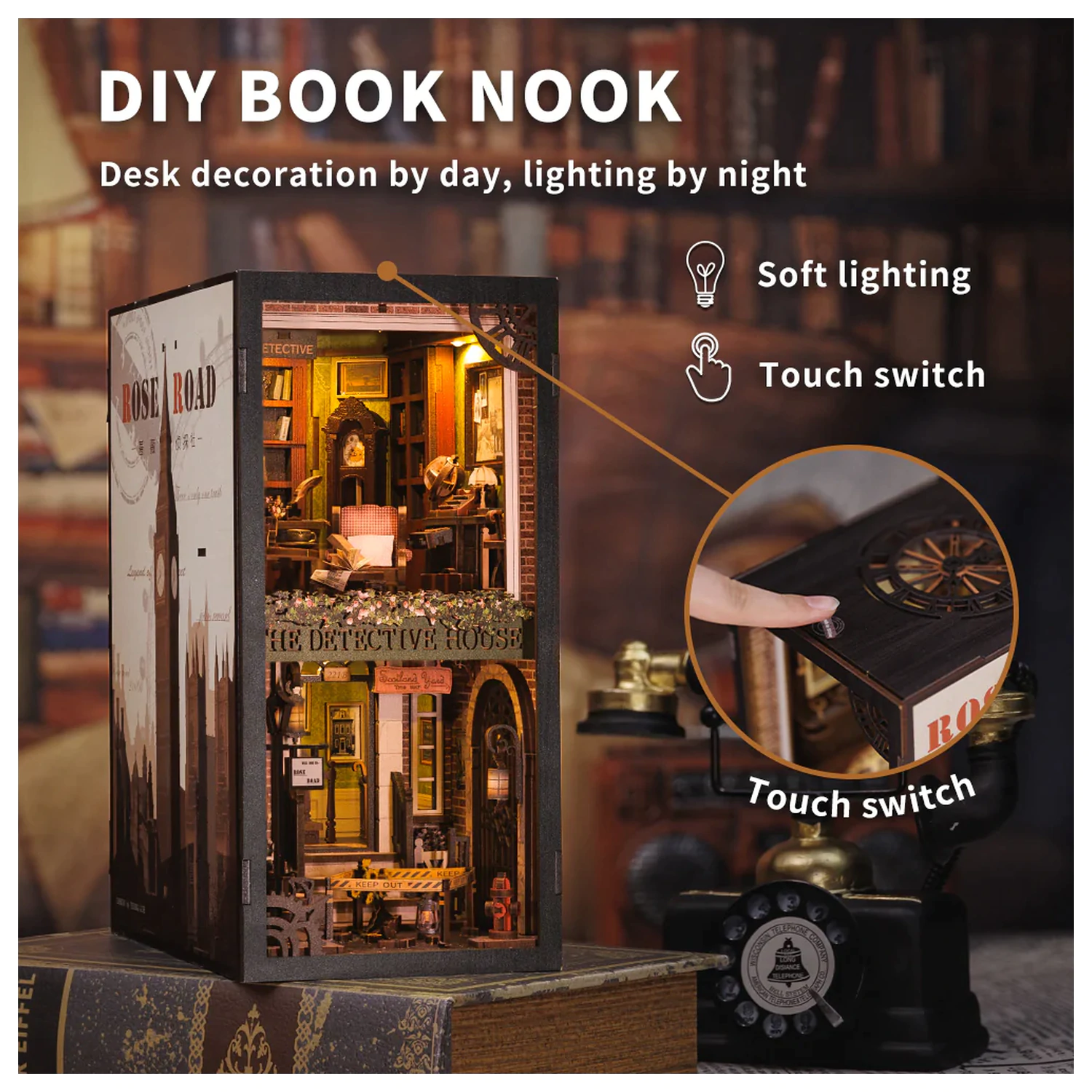 BOOK NOOK KIT DIY Rose Detective Agency 322ks + LED světlo stavebnice fotografii produktu