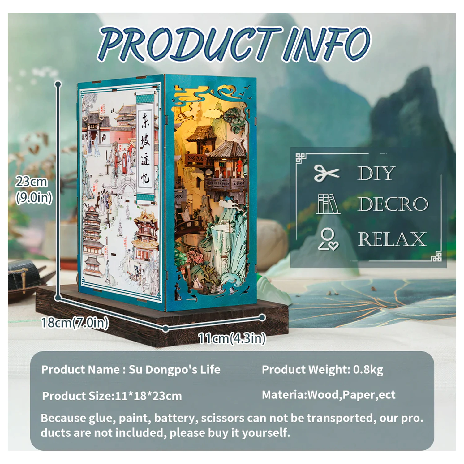 BOOK NOOK KIT DIY Su Dongpo's Life 280 ks + LED světelná stavebnice fotografii produktu