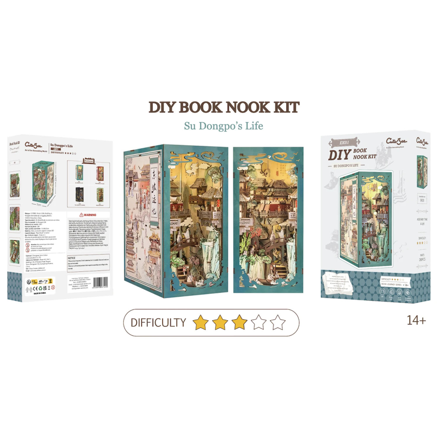 BOOK NOOK KIT DIY Su Dongpo's Life 280 ks + LED světelná stavebnice fotografii produktu