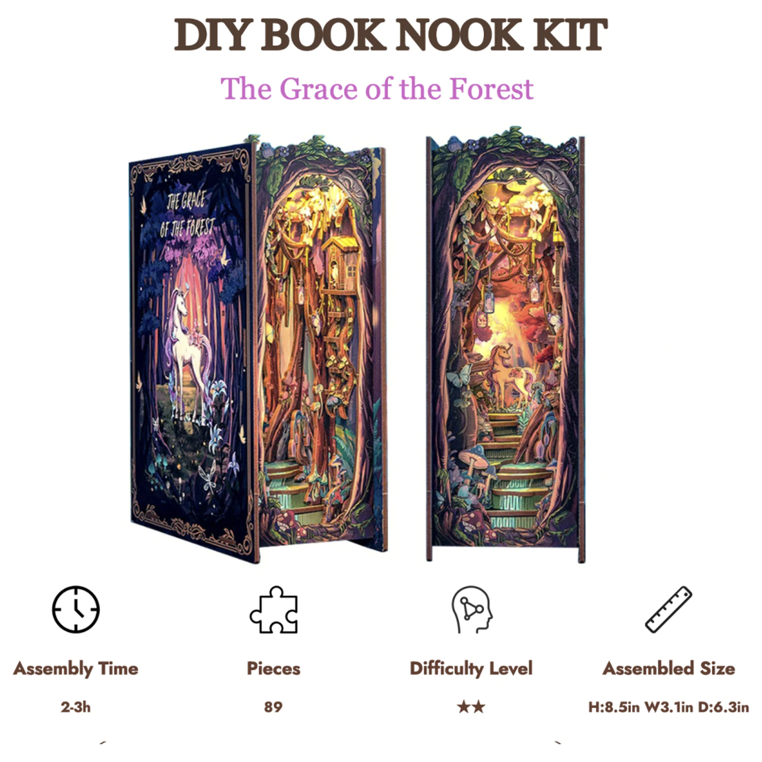 Book Nook Kit DIY The Grace of the Forest 89 ks + LED světlo fotografii produktu