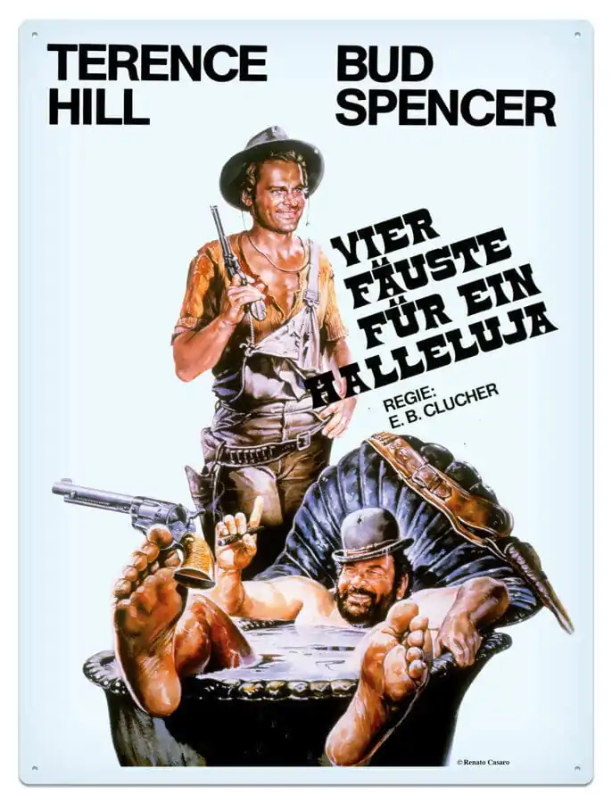 Bud Spencer & Terence Hill plechová cedule Vier Fäuste für ein Halleluja 30 x 40 cm fotografii produktu