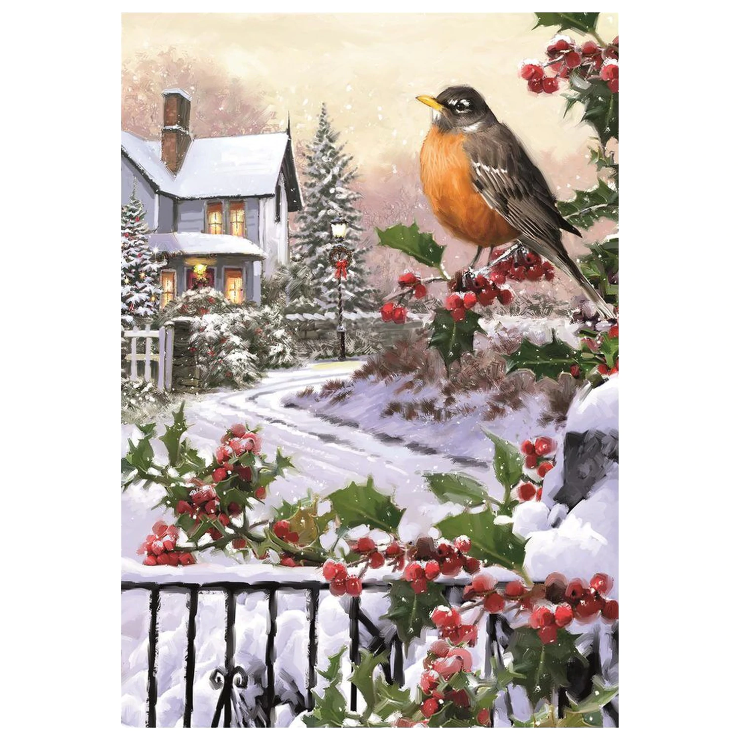 Christmas Collection Robin And Holly Bushes puzzle 1000ks fotografii produktu