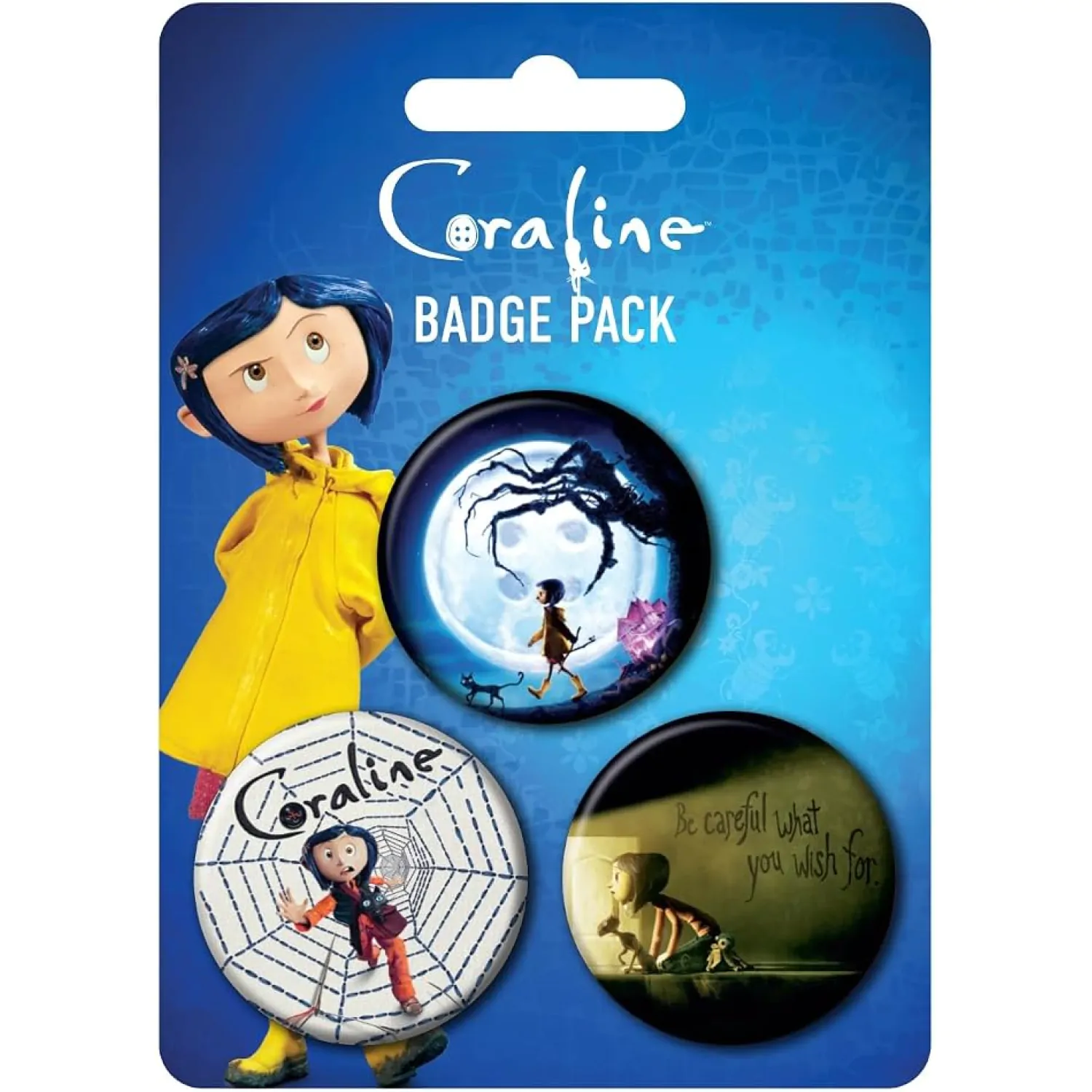 Coraline Velké připínací odznaky, balení 3 ks, Klíčový motiv fotografii produktu