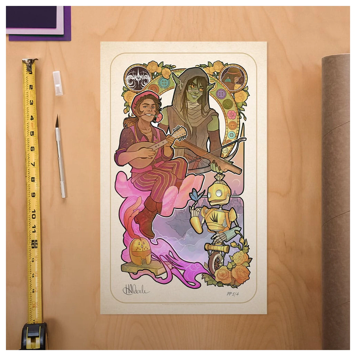 Critical Role Art Print Sam Riegel: 10th Anniversary Art Nouveau Illustrations 46 x 28 cm - nezarámovaný fotografii produktu