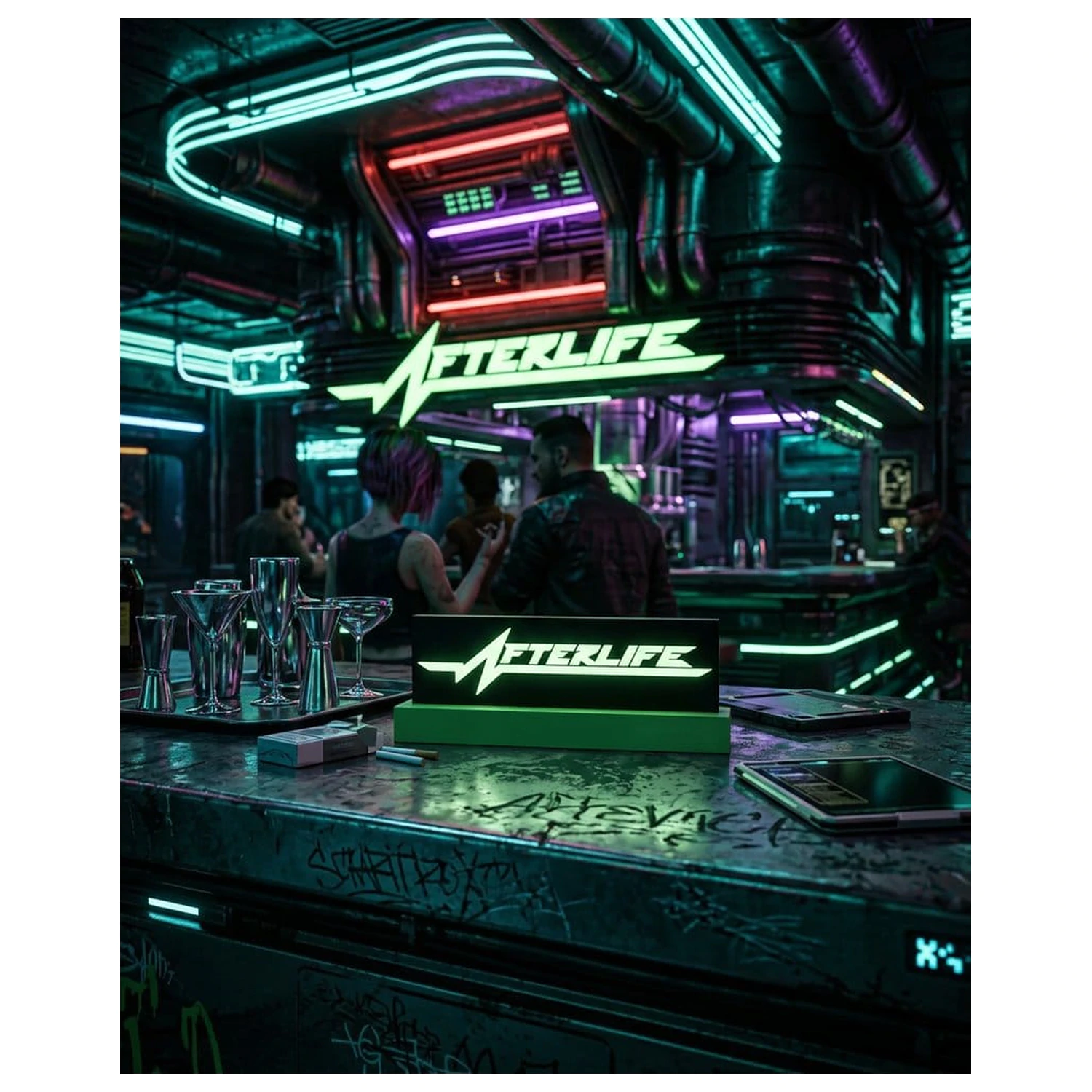 Cyberpunk 2077 Logo Light Afterlife svetlo fotografii produktu