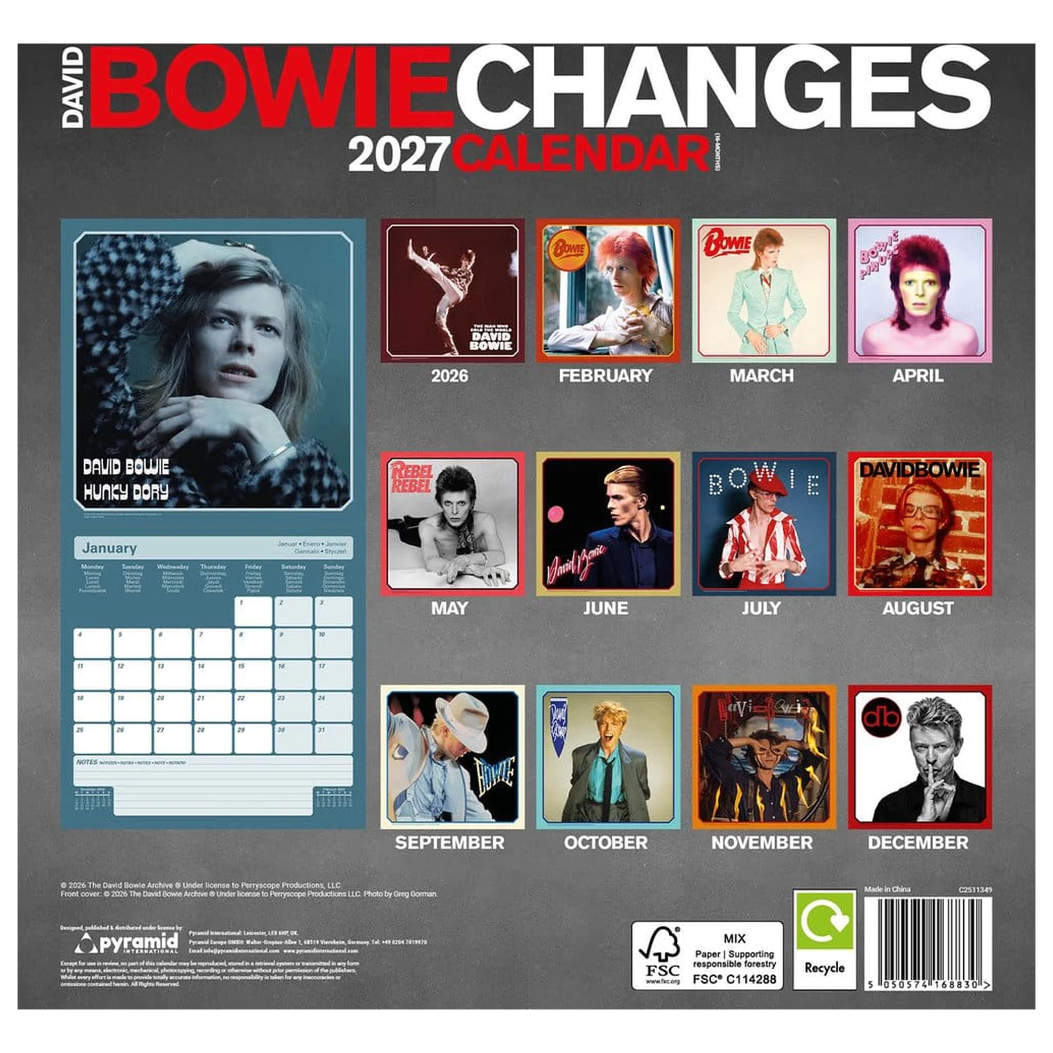 David Bowie Kalendář Changes 2027 30 x 30 cm fotografii produktu