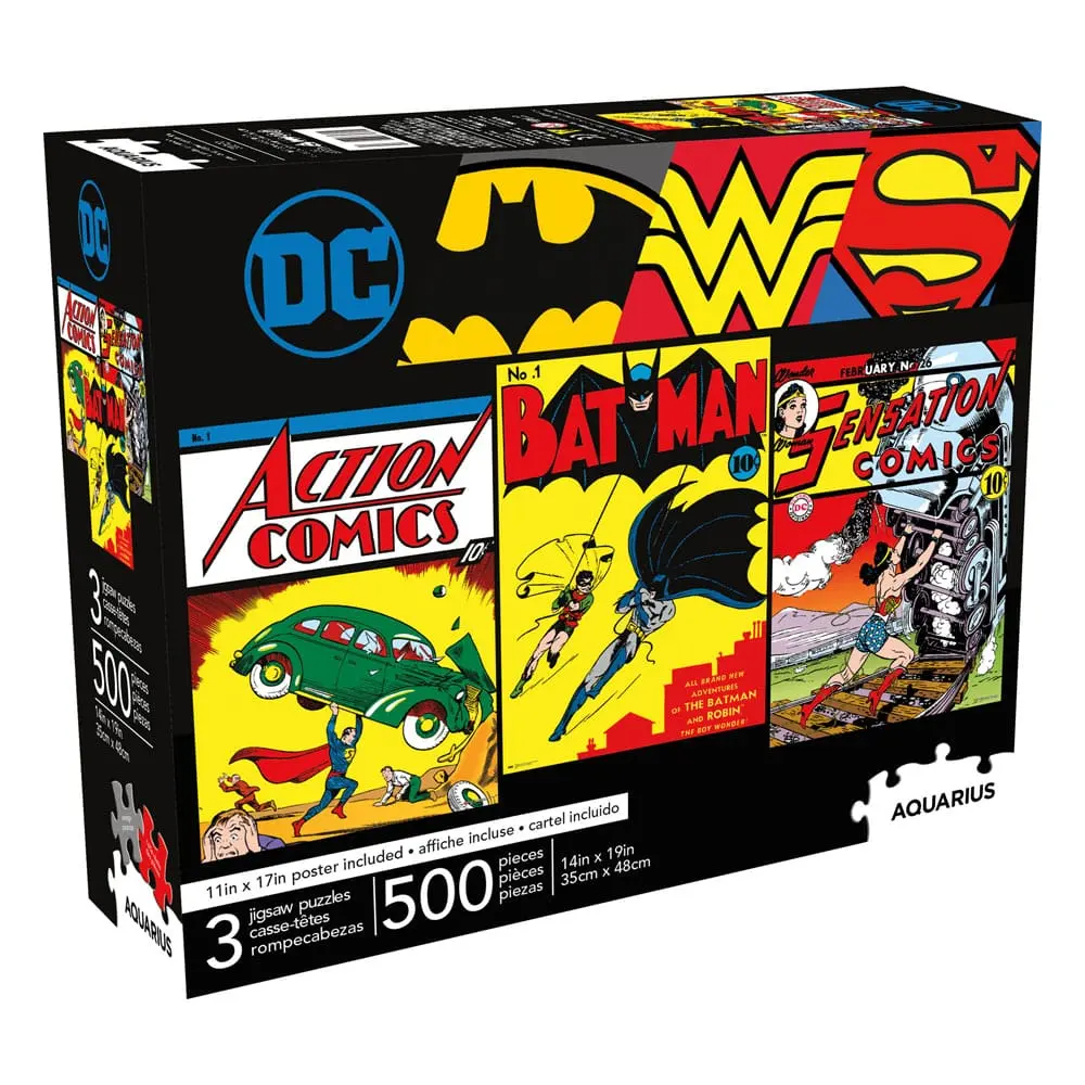 DC Comics Jigsaw Puzzle Batman, Superman, Wonder Woman trojbalení (500 dílků) fotografii produktu
