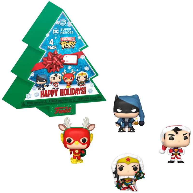 DC Comics Holiday 2022 kapesní POP! vinylové figurky 4-Pack vánoční krabička na stromek 4 cm fotografii produktu