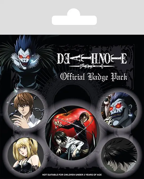 Death Note připínací placky s motivem postav, 5 kusů v balení fotografii produktu