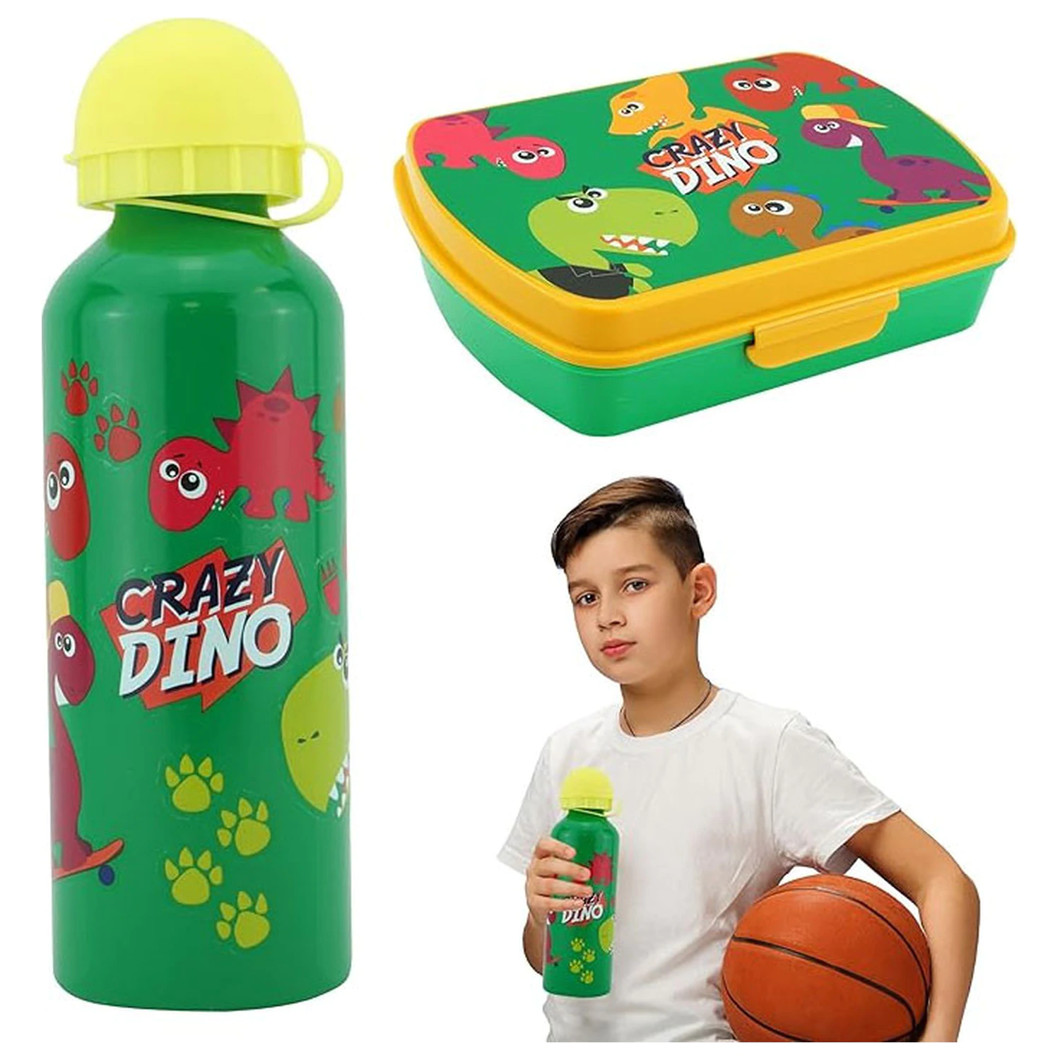 Dinosaur Crazy svačinový box + hliníková láhev na vodu Set fotografii produktu