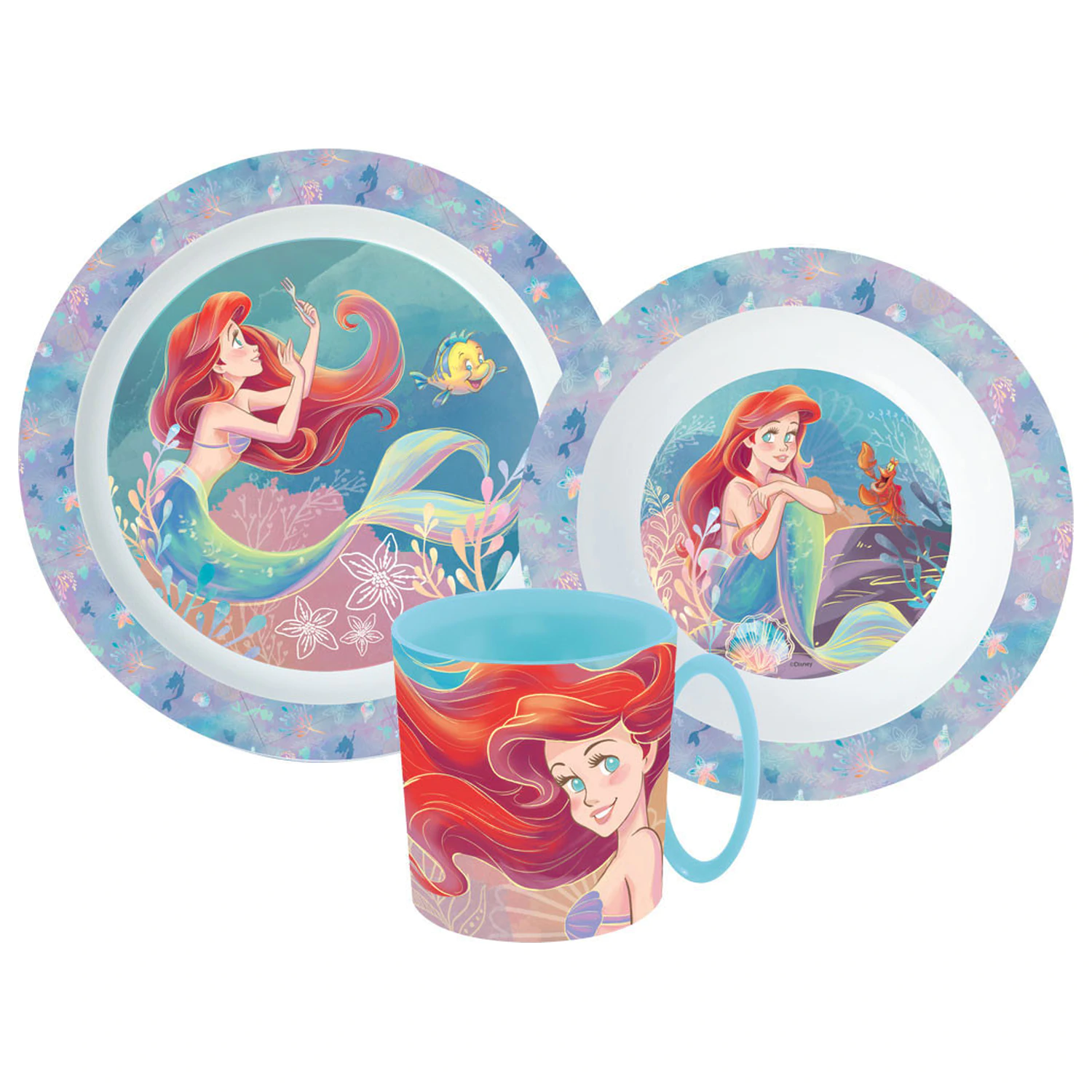 Disney Princess Ariel jídelní sada, mikro plastová sada s hrnkem fotografii produktu