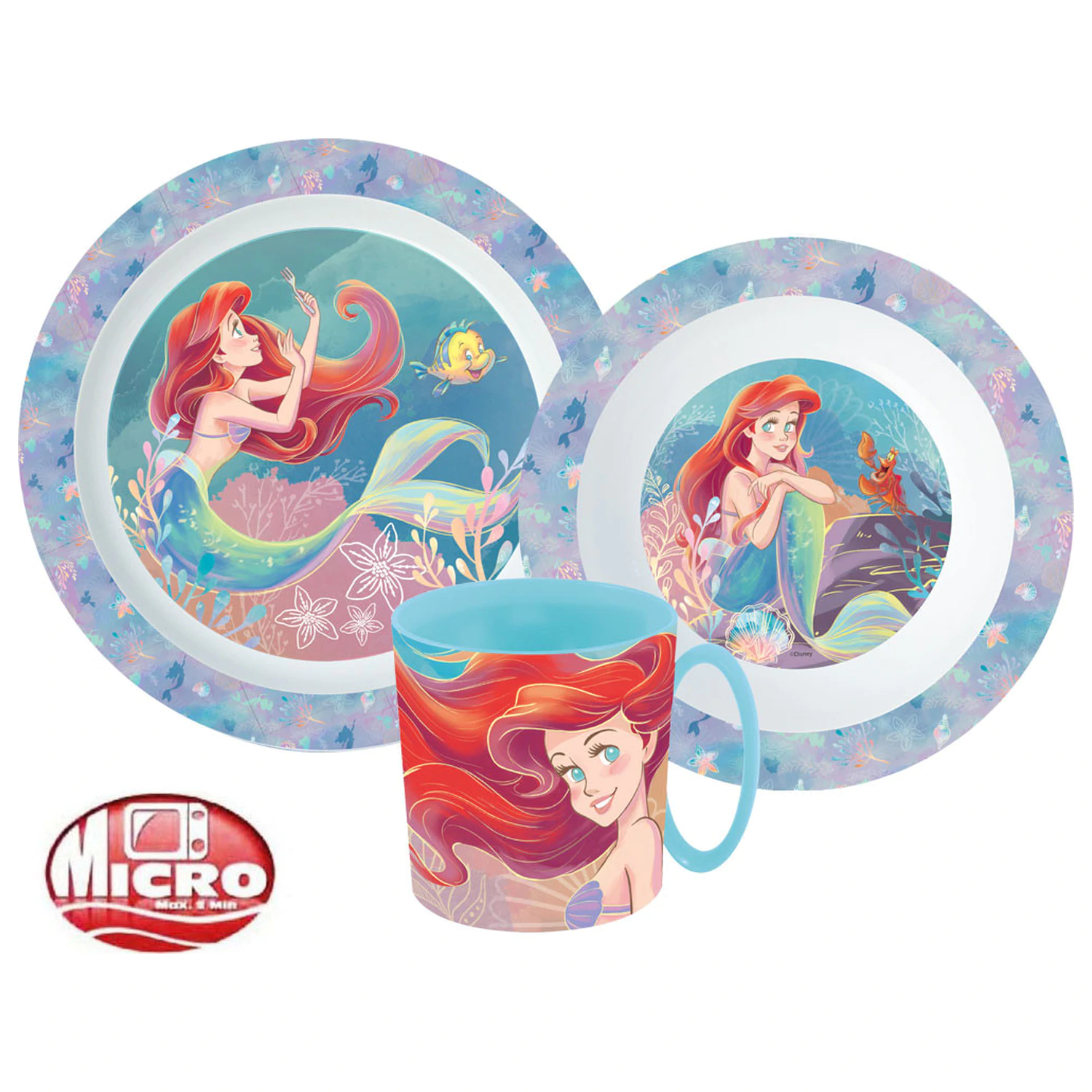 Disney Princess Ariel jídelní sada, mikro plastová sada s hrnkem fotografii produktu