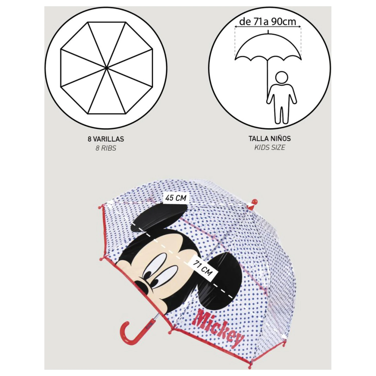 Disney Mickey Blue Dots Dětský průhledný deštník fotografii produktu