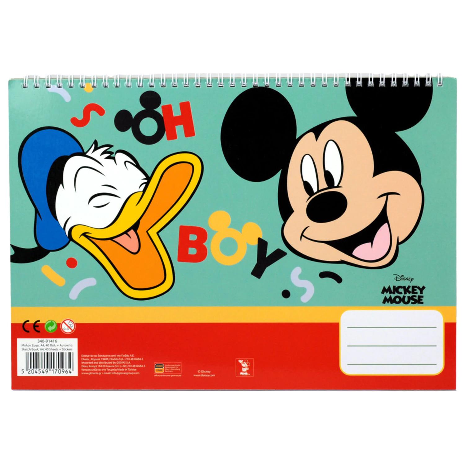 Disney Mickey Oh Boy A4 Spirálový skicák, 40 listů s nálepkami fotografii produktu