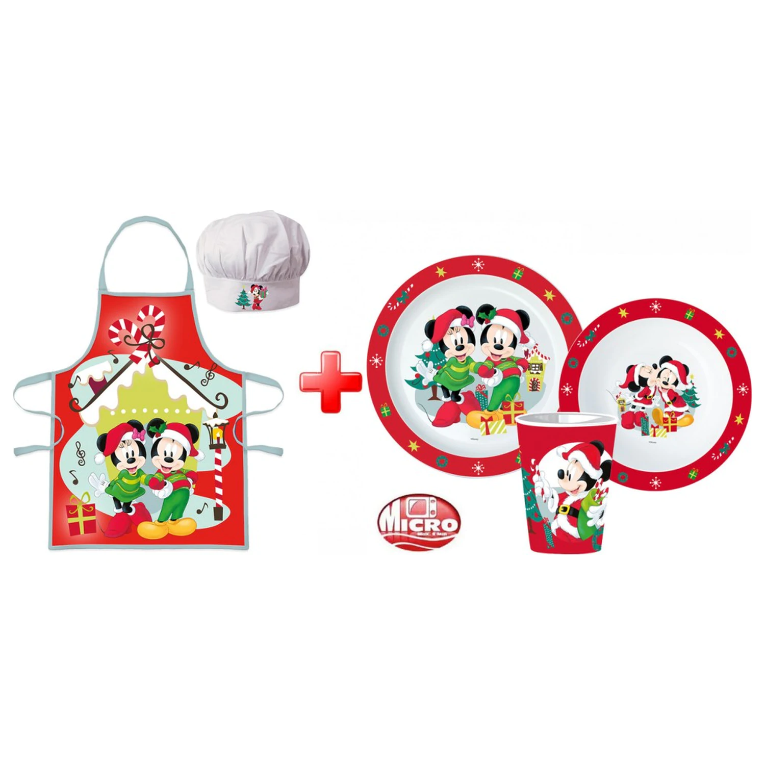 Disney Minnie a Mickey Vánoční Zástěra a Plastová Jídelní Sada fotografii produktu