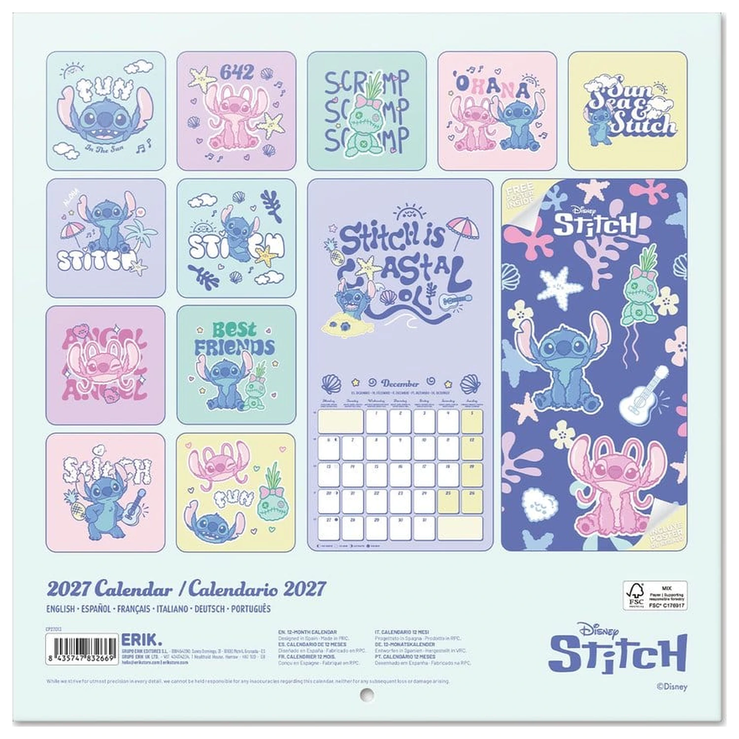 Disney Stitch Nástěnný kalendář 2027 30 x 30 cm fotografii produktu
